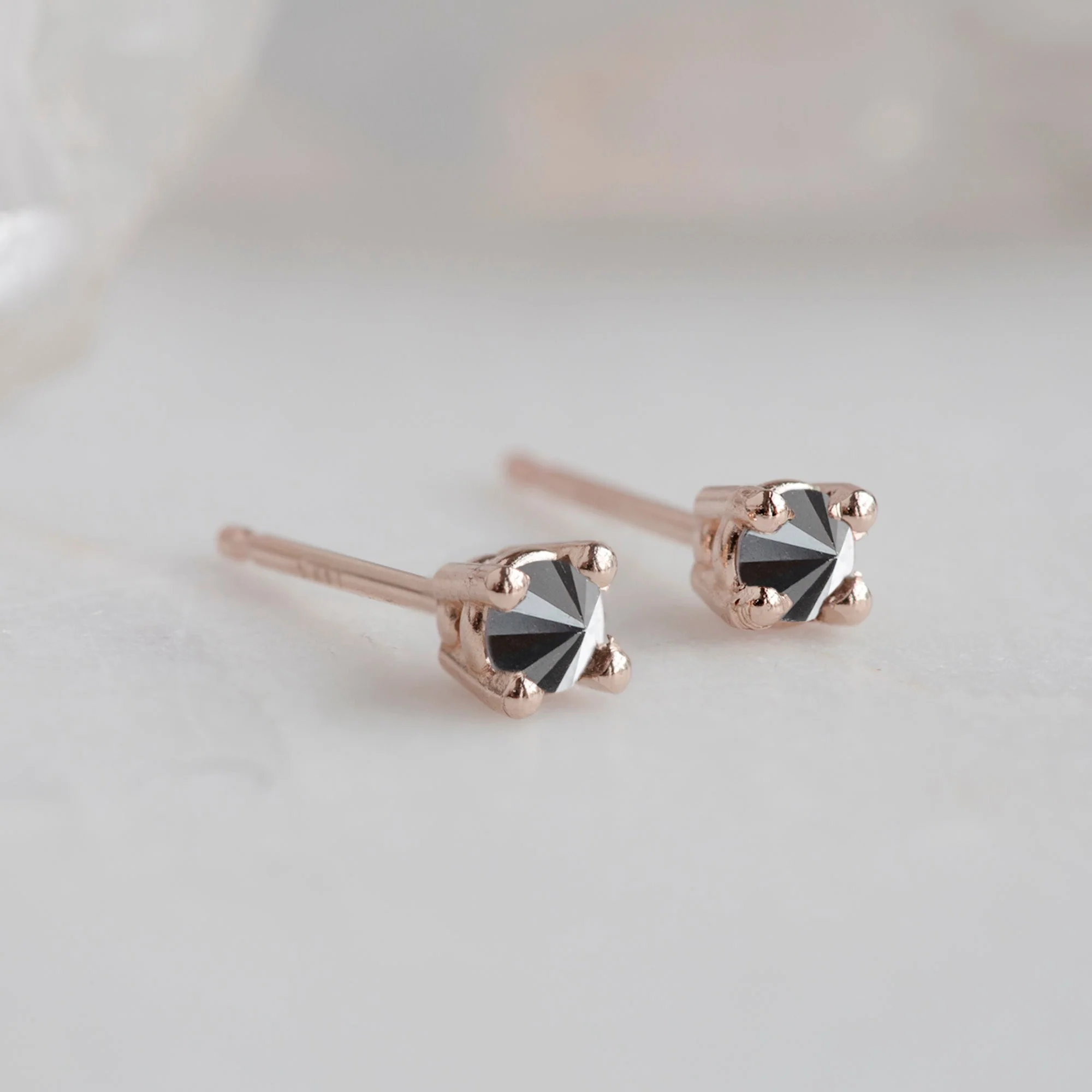The Inverted Black Diamond Stud Earrings | Yellow, Rose or White Gold - Image 3