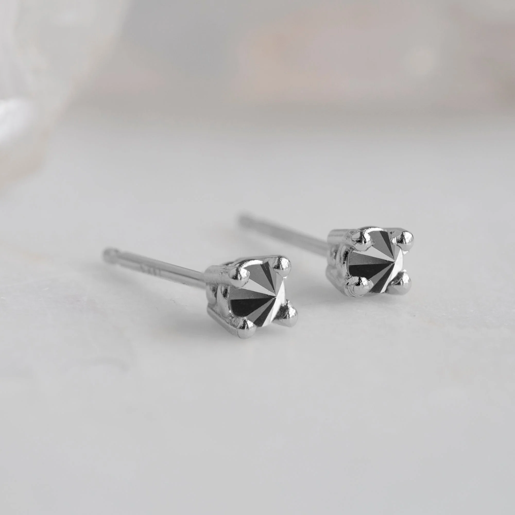 The Inverted Black Diamond Stud Earrings | Yellow, Rose or White Gold - Image 6