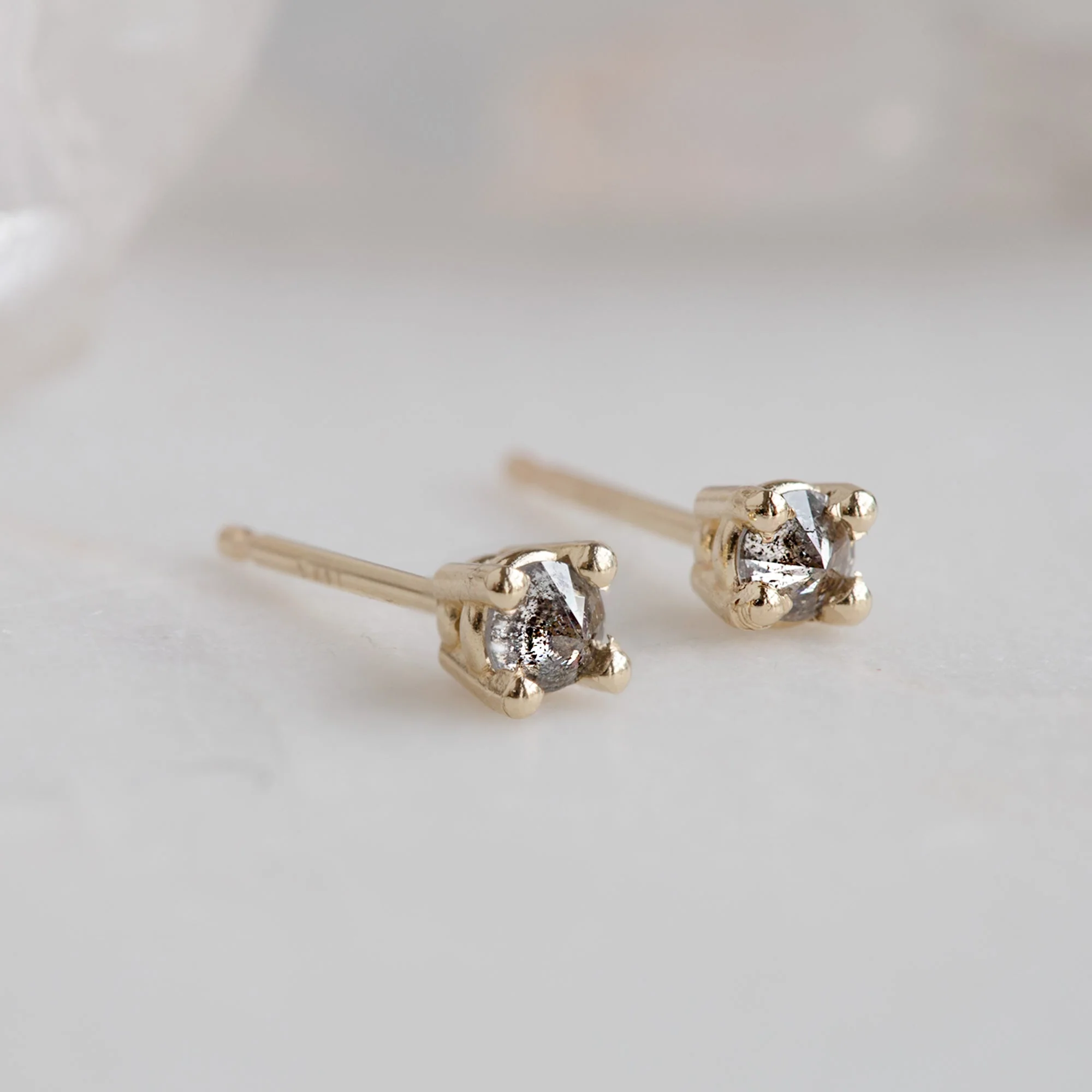 The Inverted Salt and Pepper Diamond Stud Earrings | Yellow, Rose or White Gold - Image 3