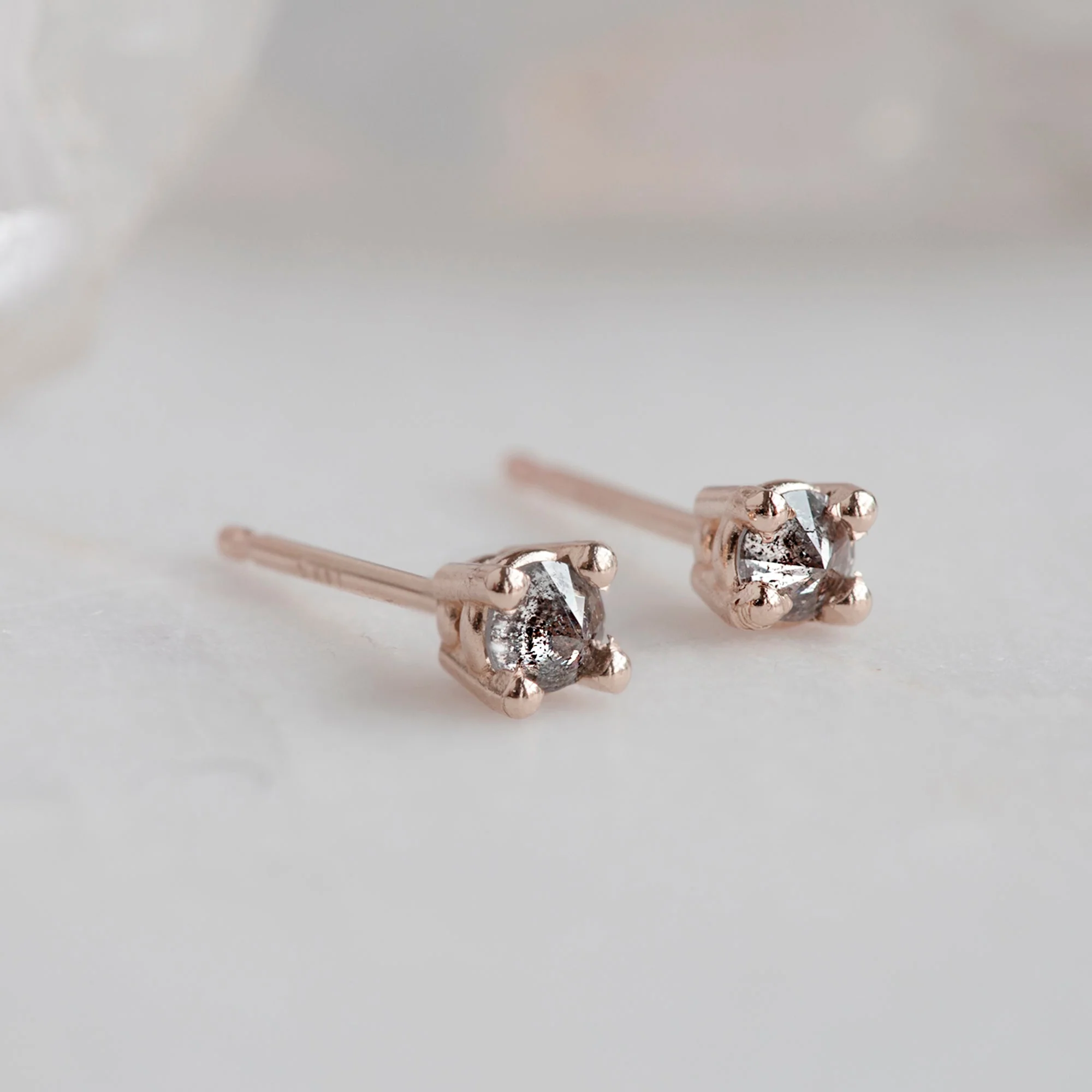 The Inverted Salt and Pepper Diamond Stud Earrings | Yellow, Rose or White Gold - Image 6