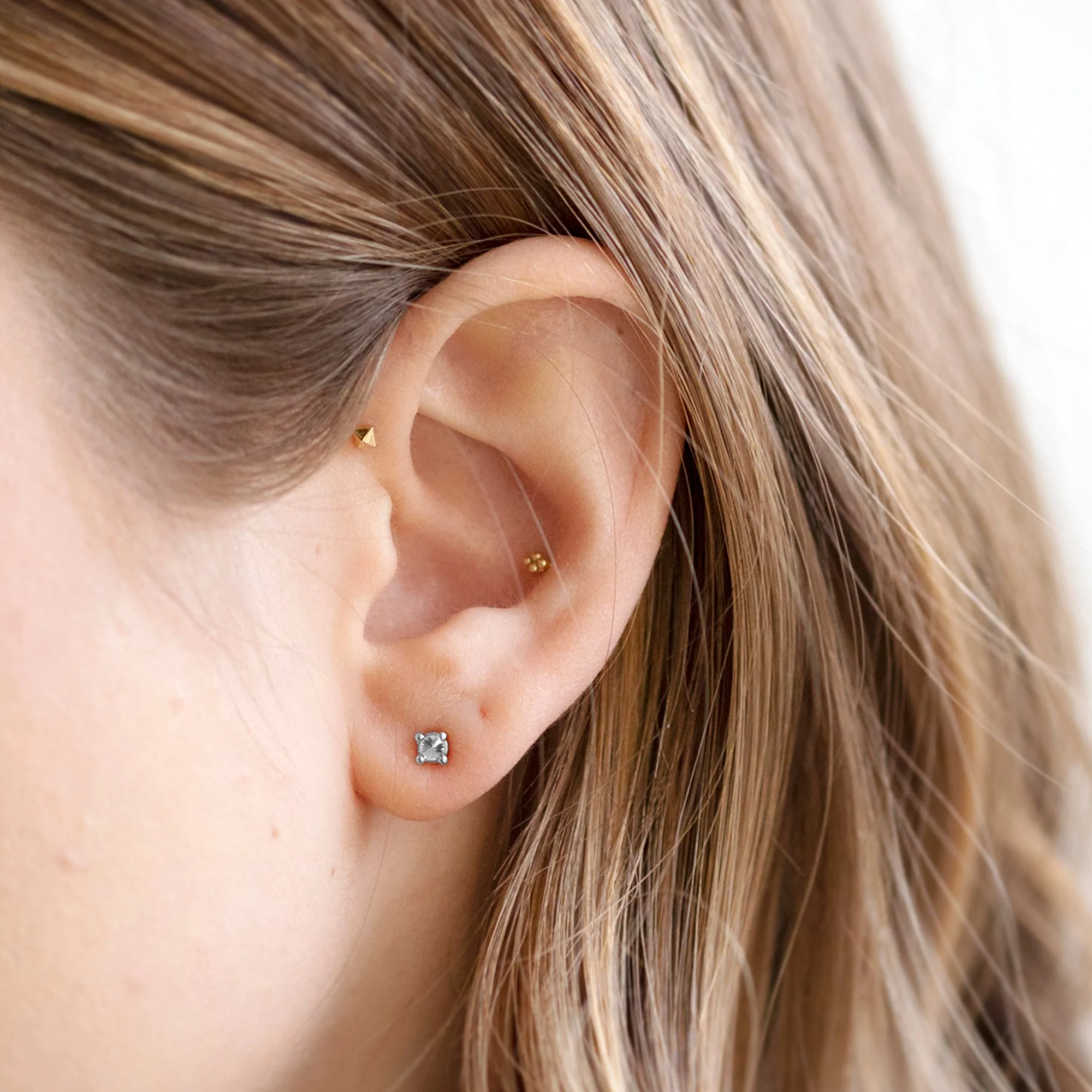 The Inverted White Diamond Stud Earrings | Yellow, Rose or White Gold - Image 5
