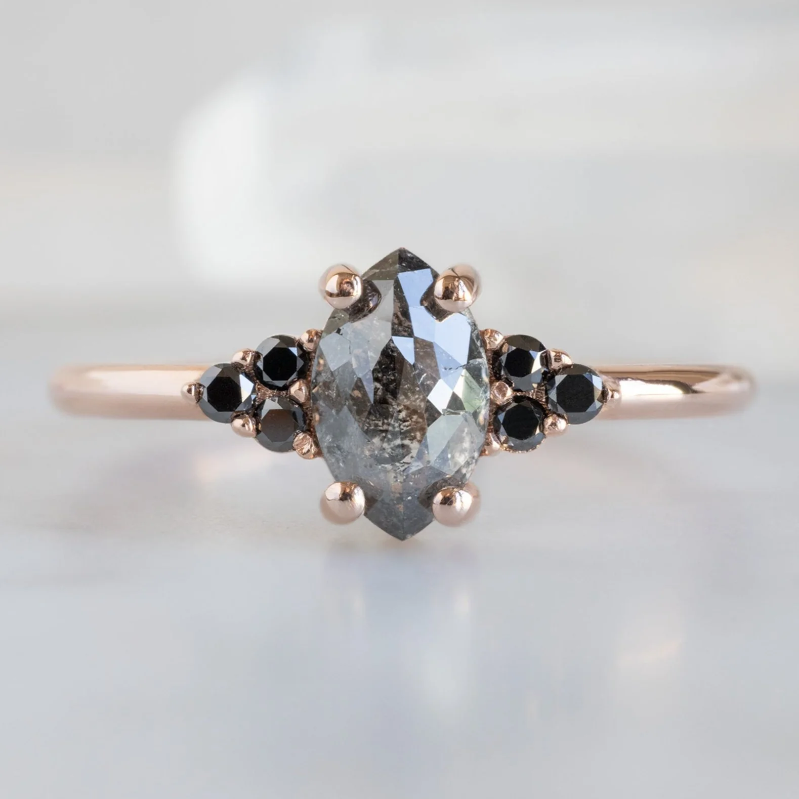 The Ivy Ring | 0.68ct Marquise Cut Black Diamond in 14K Rose Gold