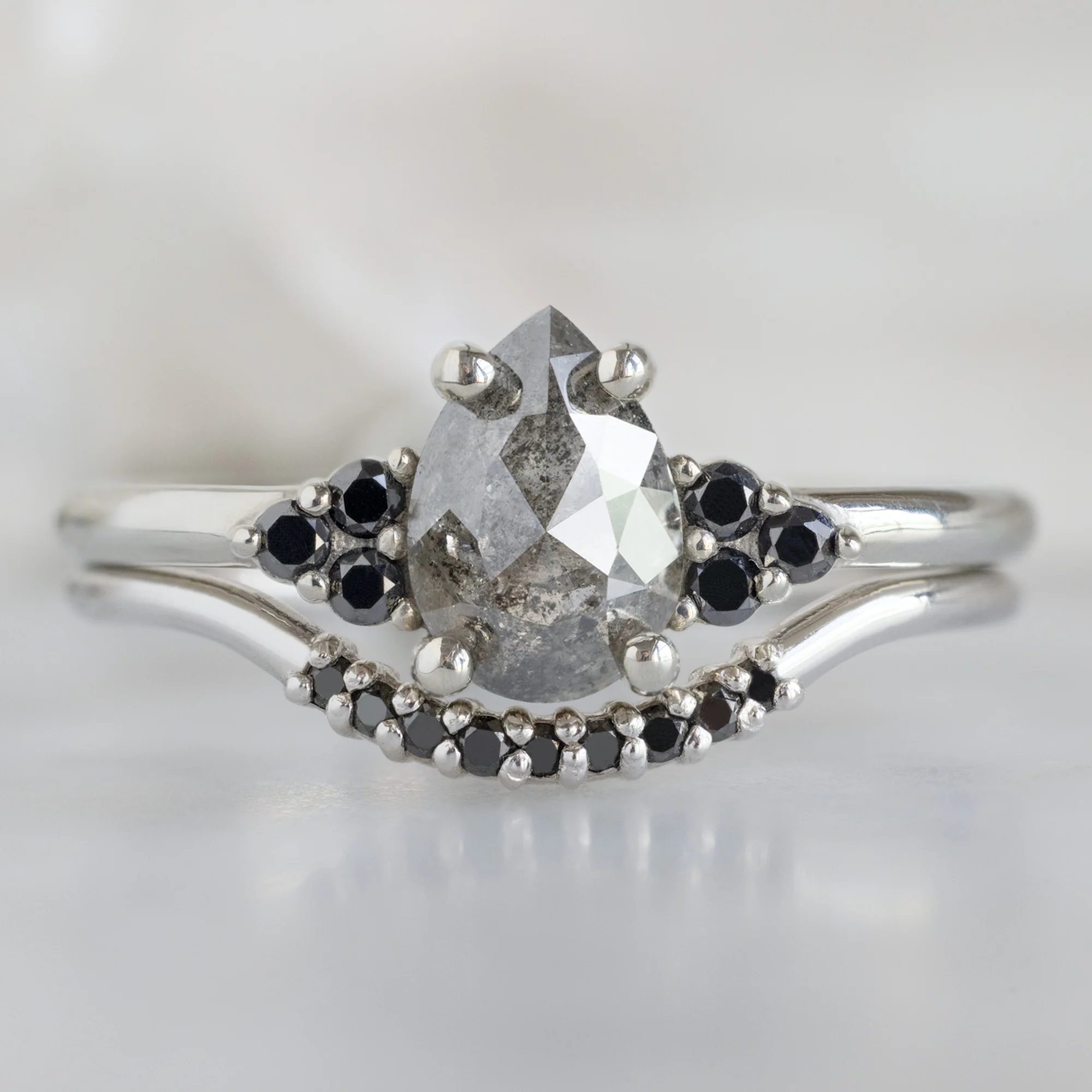 The Ivy Ring | 0.82ct Pear Salt and Pepper Diamond in 14K White Gold - Image 3