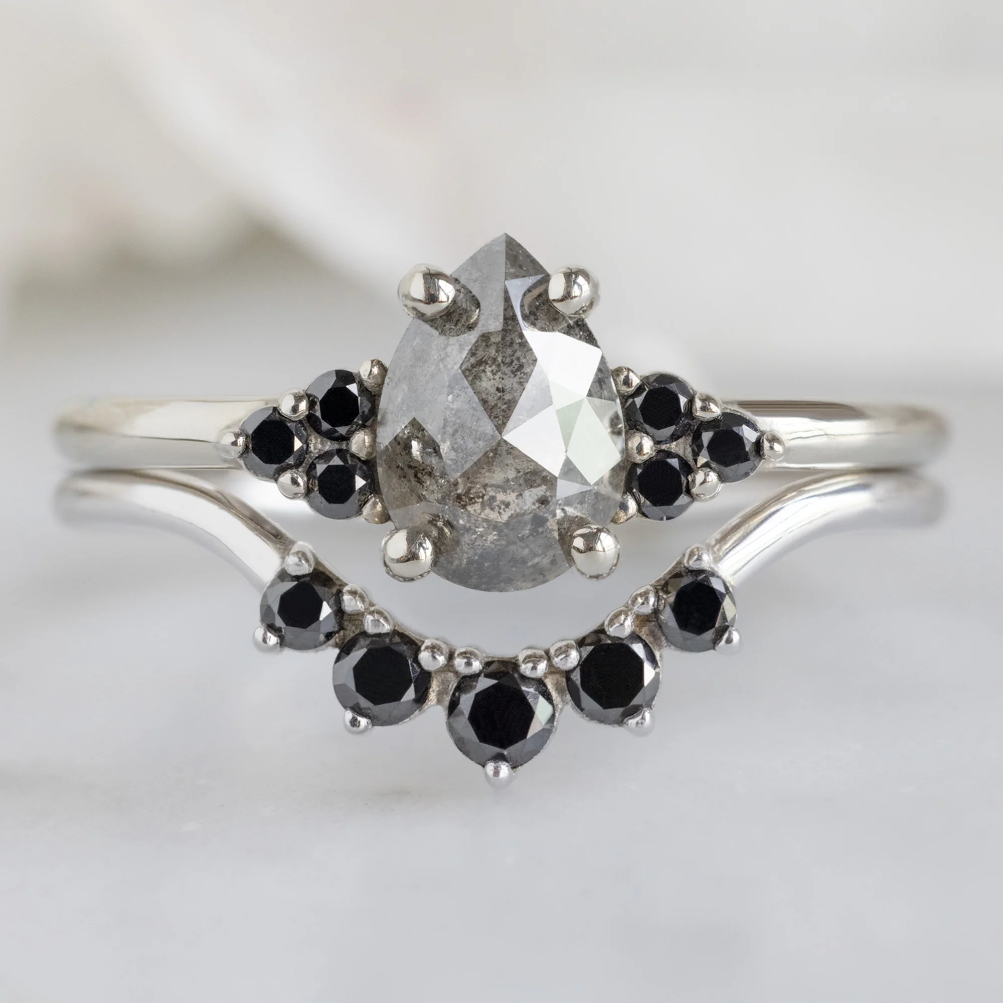 The Ivy Ring | 0.82ct Pear Salt and Pepper Diamond in 14K White Gold - Image 5