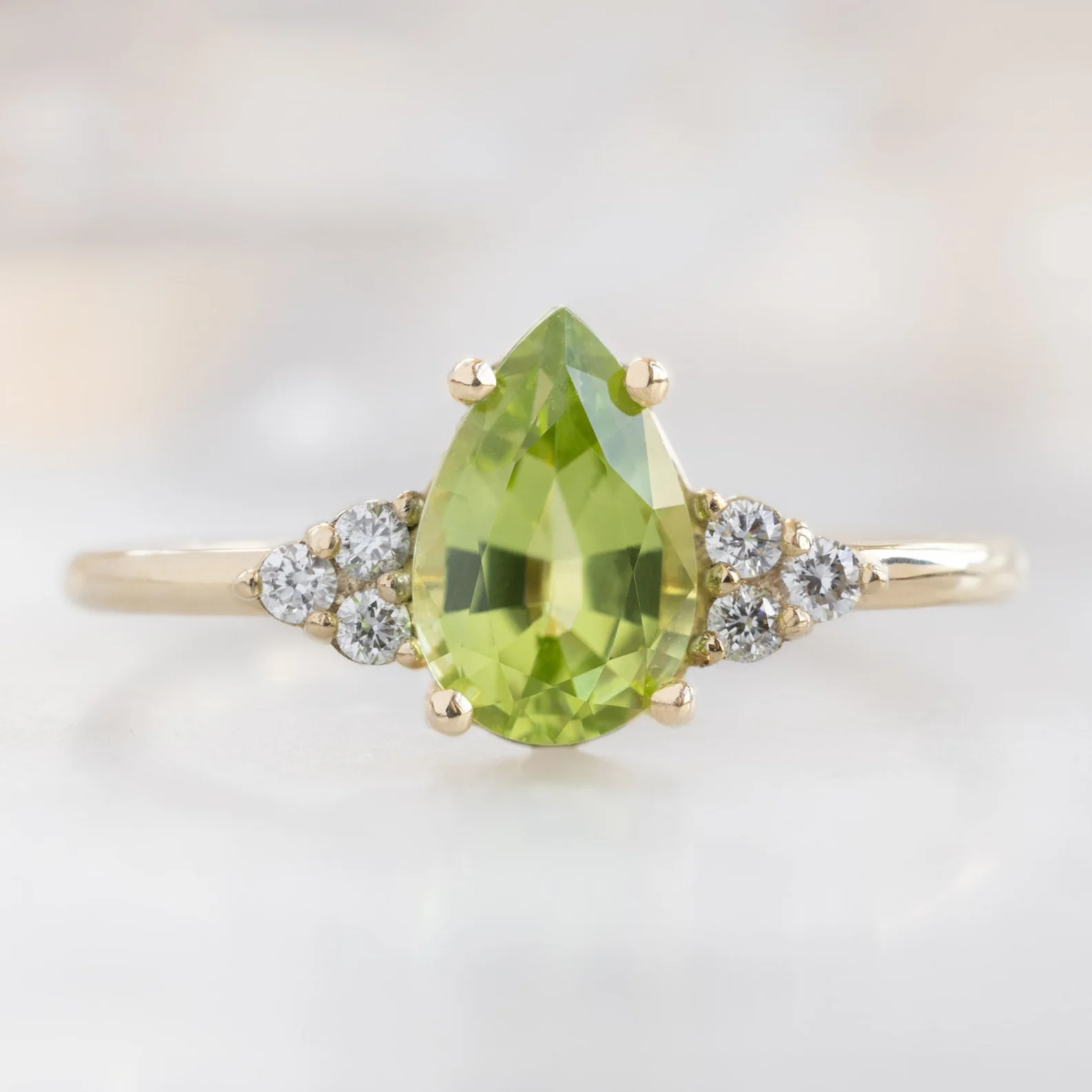 The Ivy Ring | 0.83ct Pear Peridot in 14K Yellow Gold