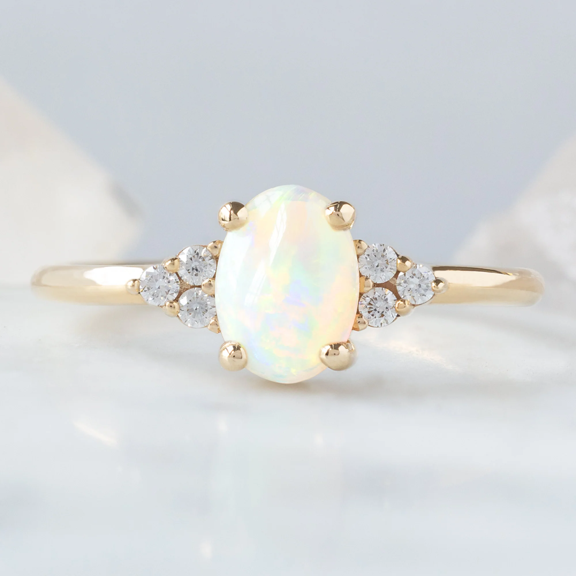 The Ivy Ring | 0.96ct Oval Australian Opal in 14K Yellow Gold