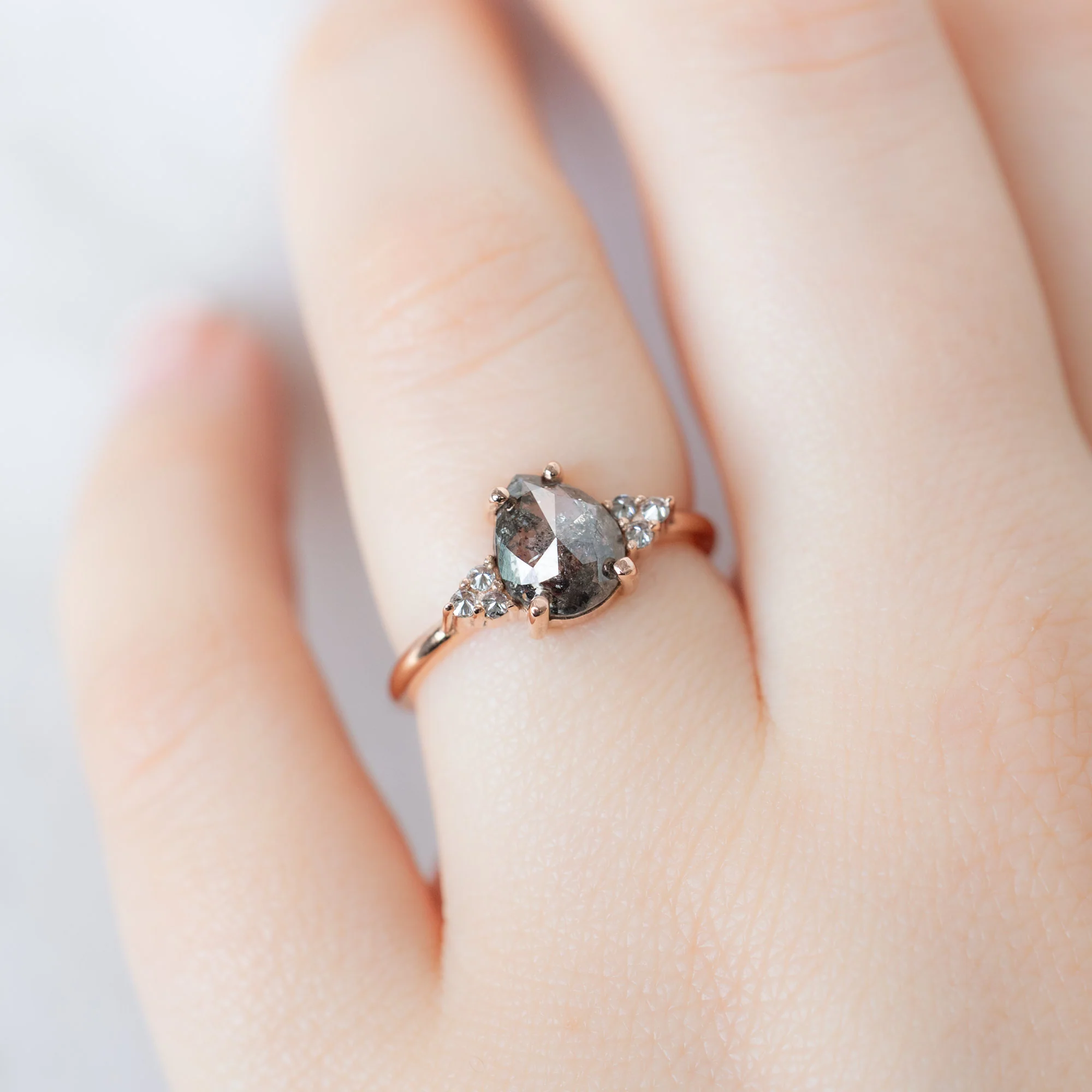 The Ivy Ring | 1.37ct Pear Salt and Pepper Diamond in 14K Rose Gold - Image 4