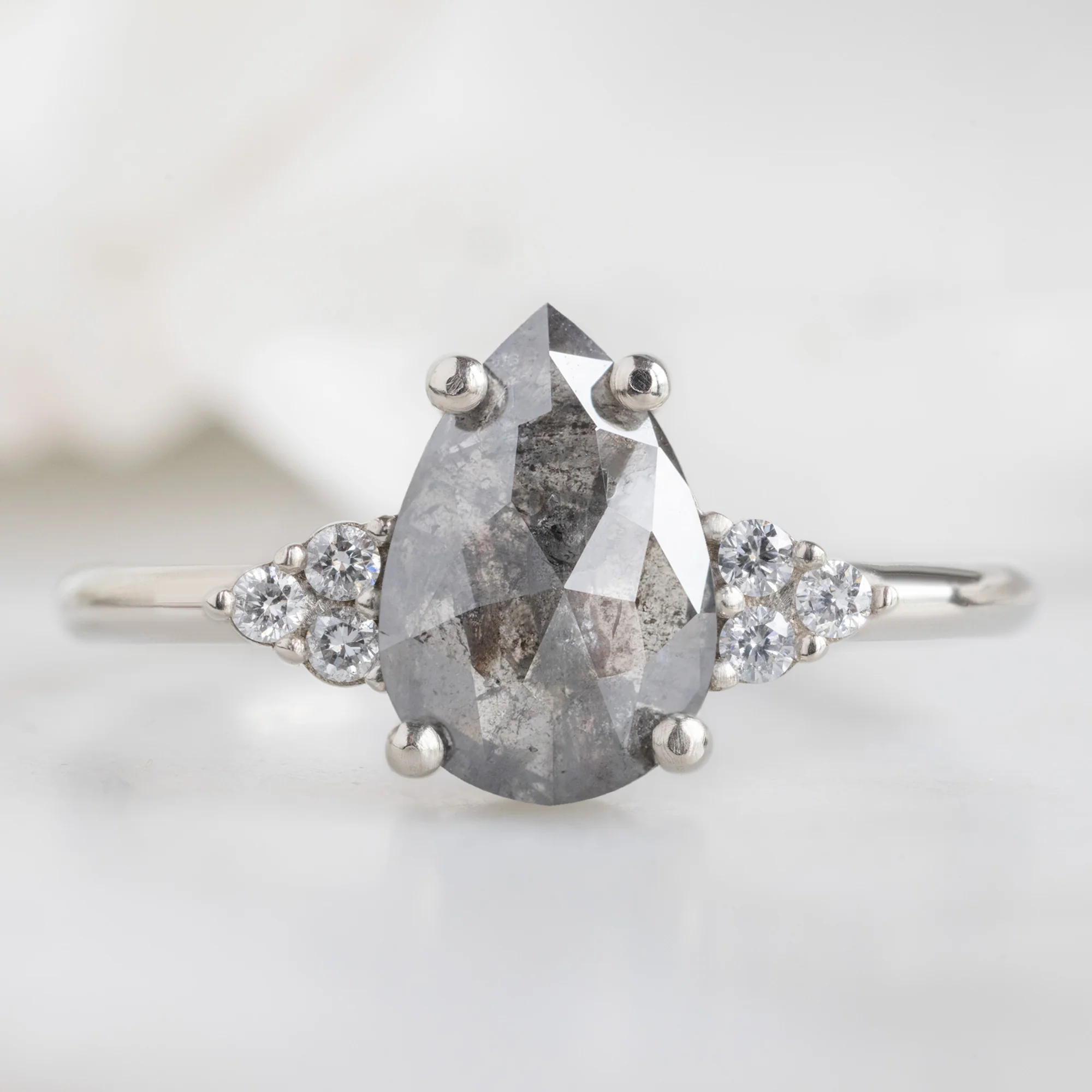 The Ivy Ring | 1.46ct Pear Salt and Pepper Diamond in 14K White Gold