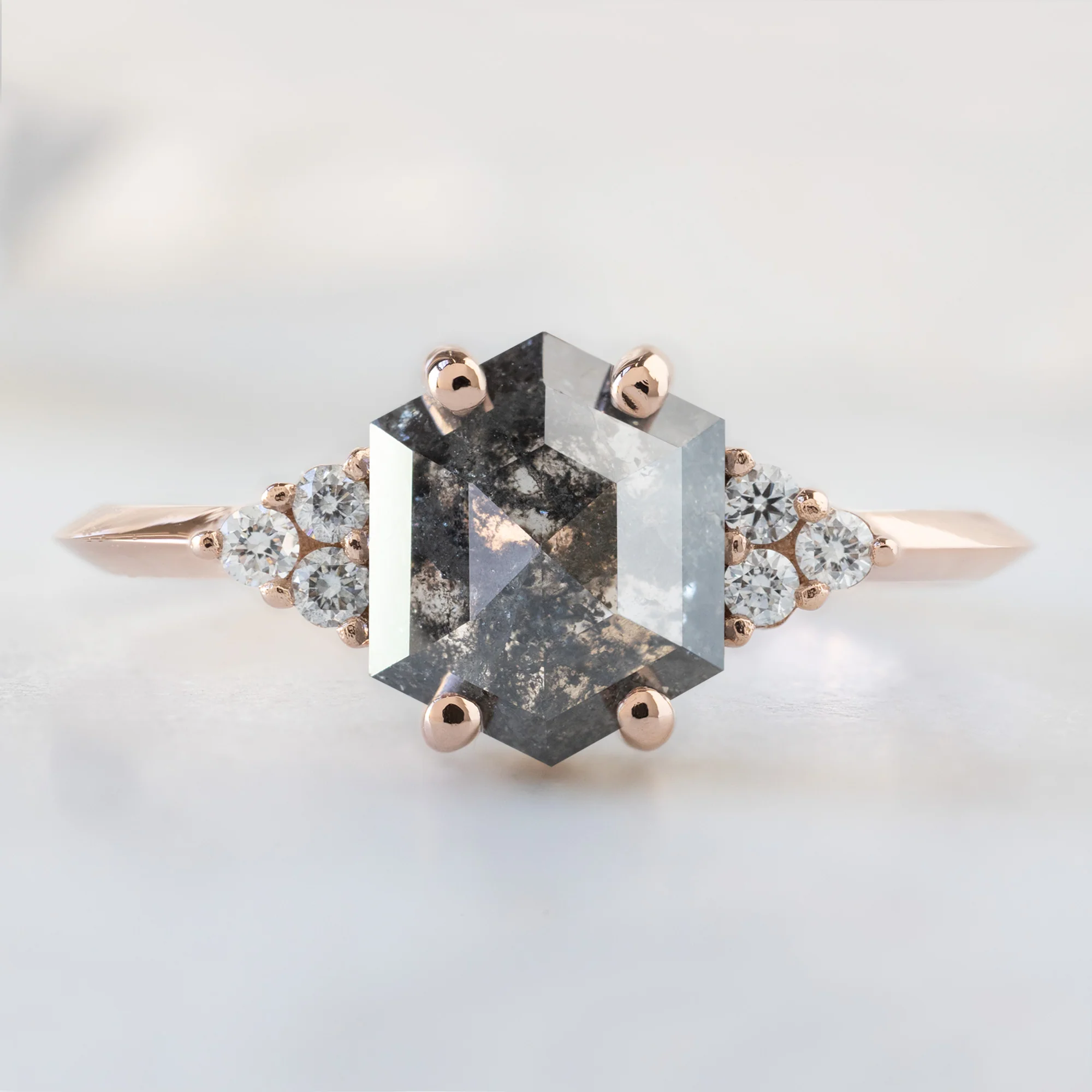 The Ivy Ring | 1.53ct Hexagon Salt and Pepper Diamond in 14K Rose Gold