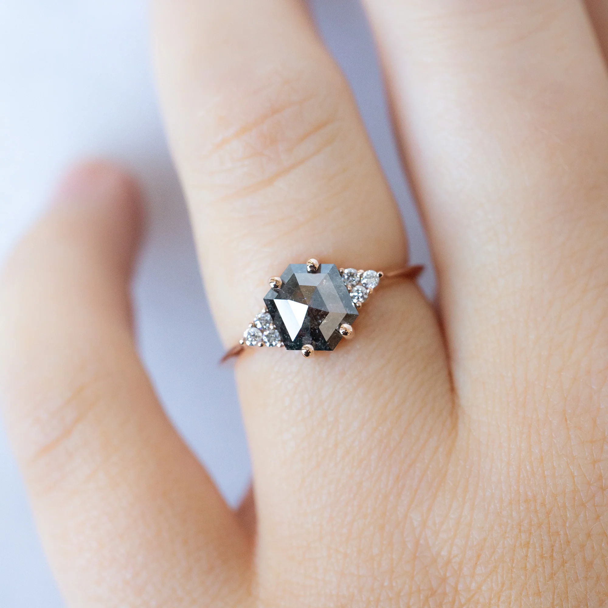 The Ivy Ring | 1.53ct Hexagon Salt and Pepper Diamond in 14K Rose Gold - Image 4