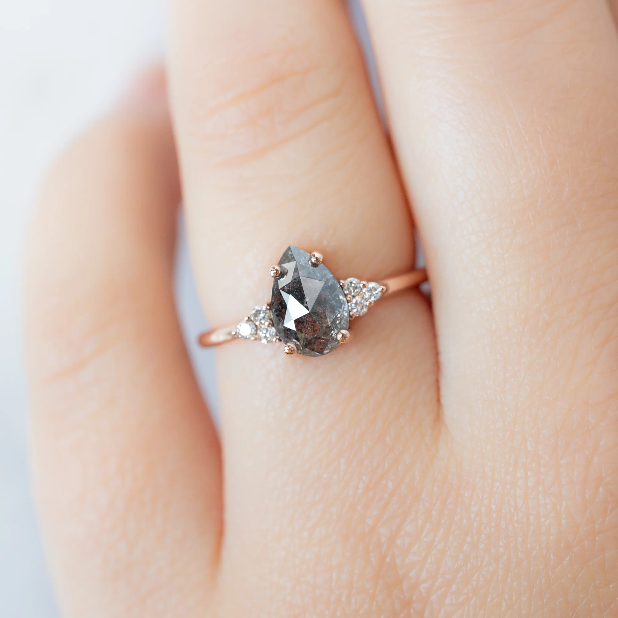 The Ivy Ring | 1.54ct Pear Salt and Pepper Diamond in 14K Rose Gold - Image 4