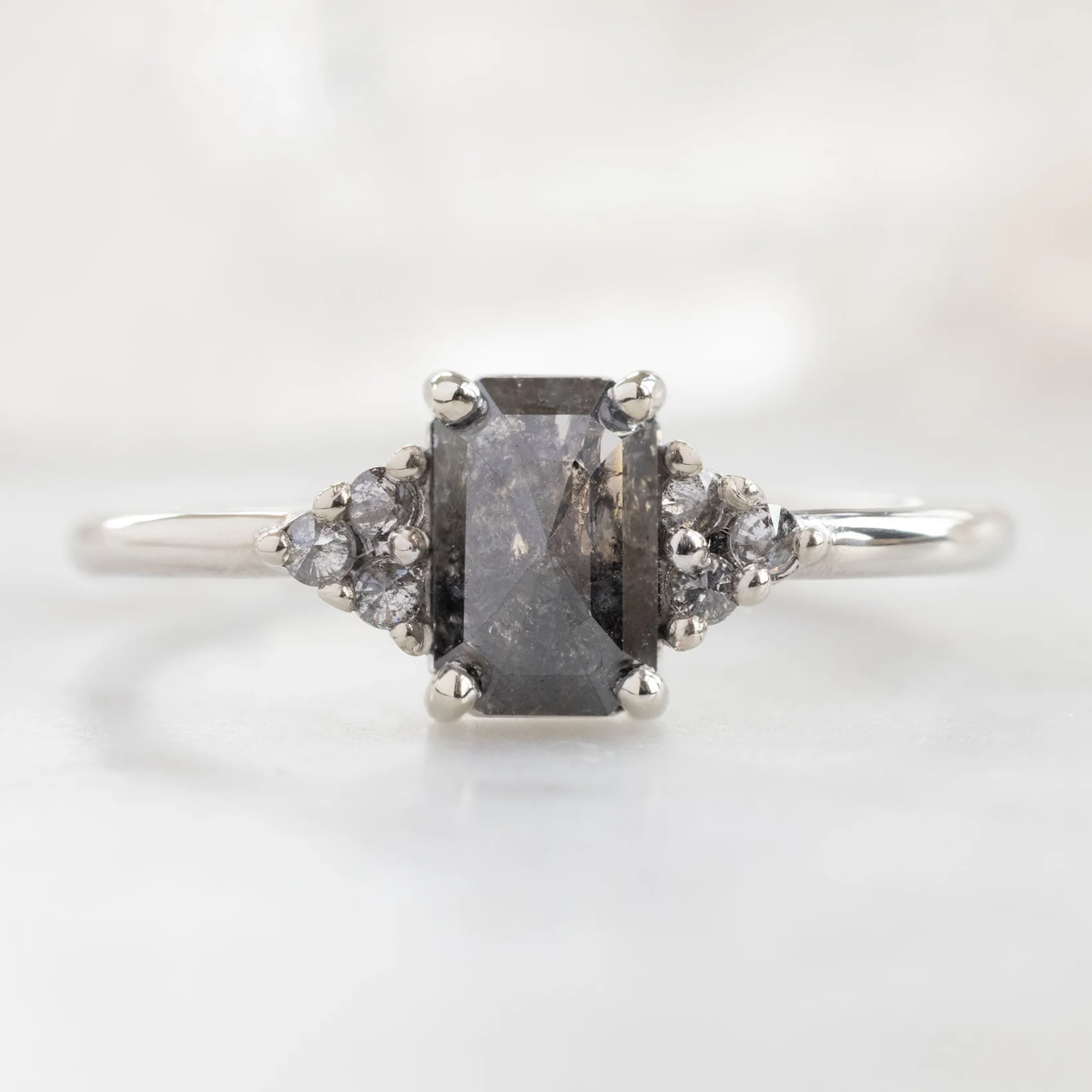The Ivy Ring | Build Your Own Emerald Cut Salt and Pepper Diamond Engagement Ring