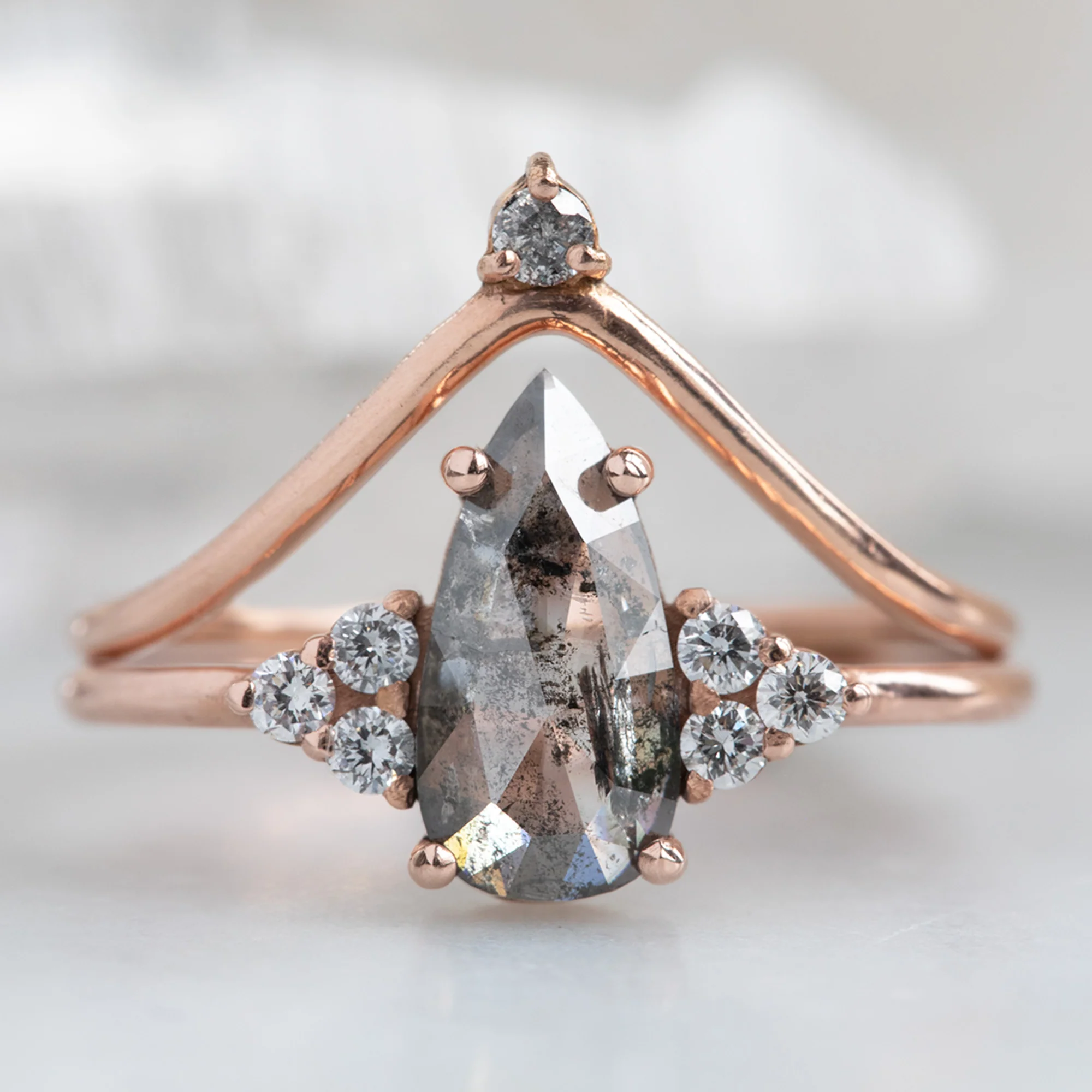 The Ivy Ring | Build Your Own Pear Salt and Pepper Diamond Engagement Ring - Image 5