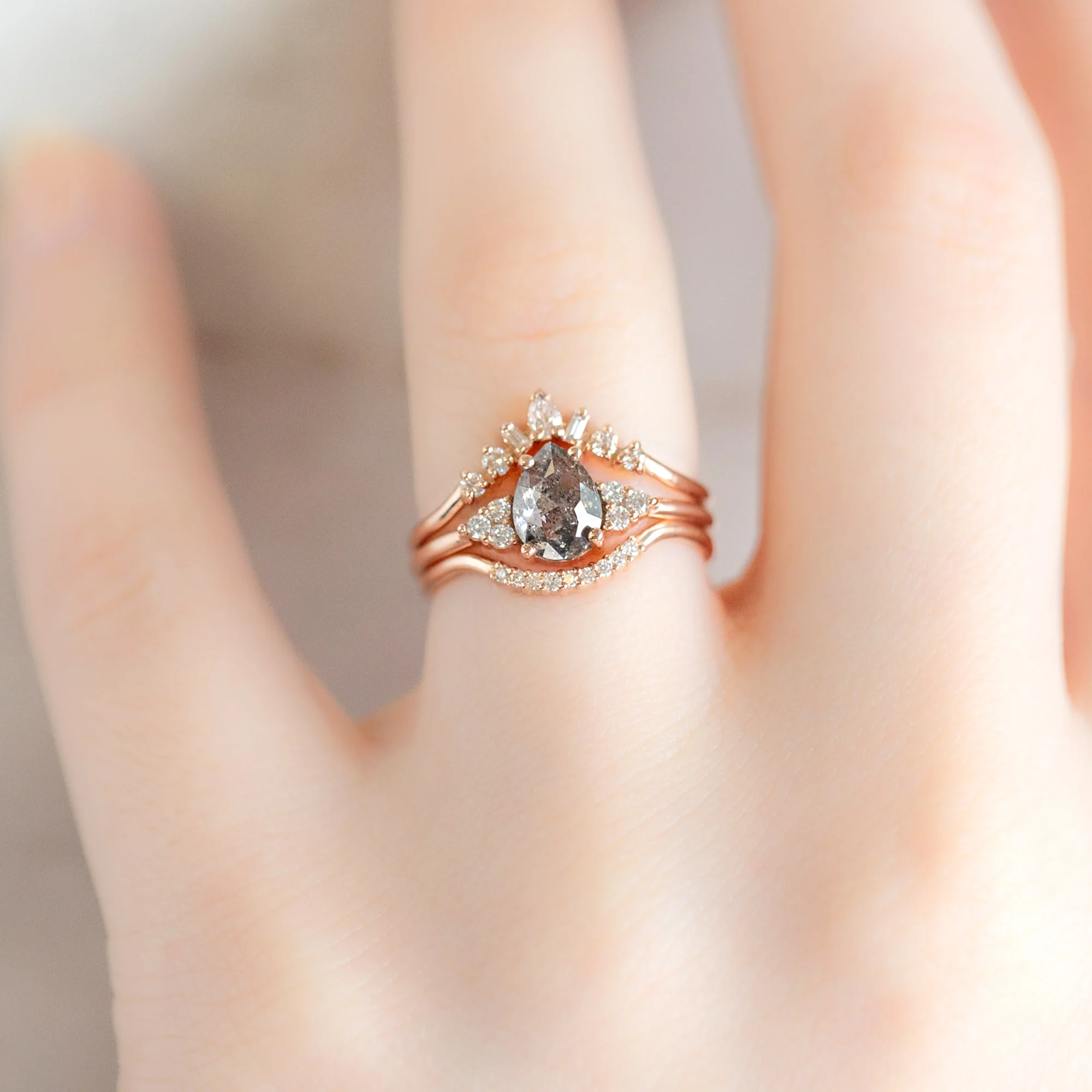 The Ivy Ring | Build Your Own Pear Salt and Pepper Diamond Engagement Ring - Image 6