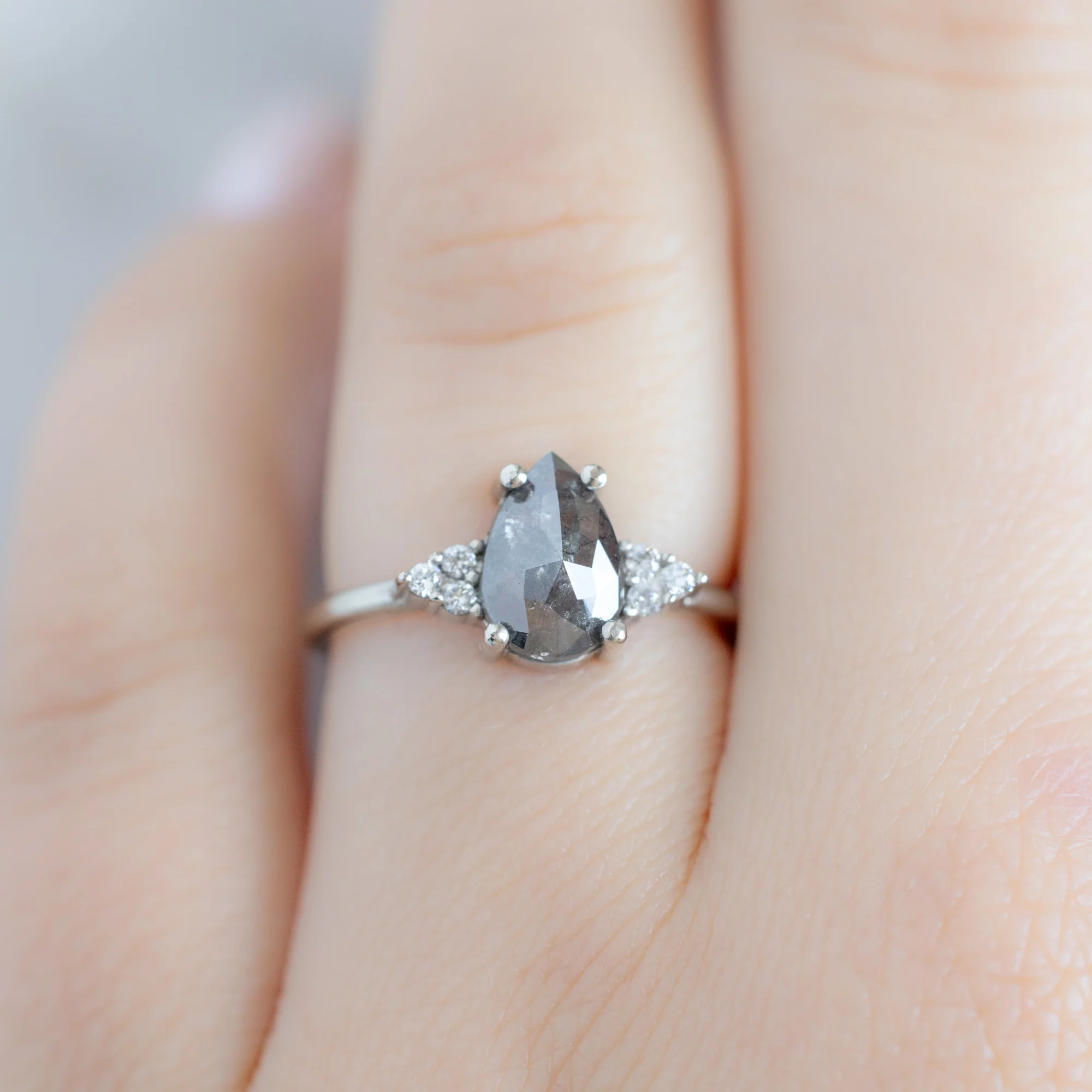 The Ivy Ring | Build Your Own Pear Salt and Pepper Diamond Engagement Ring - Image 8