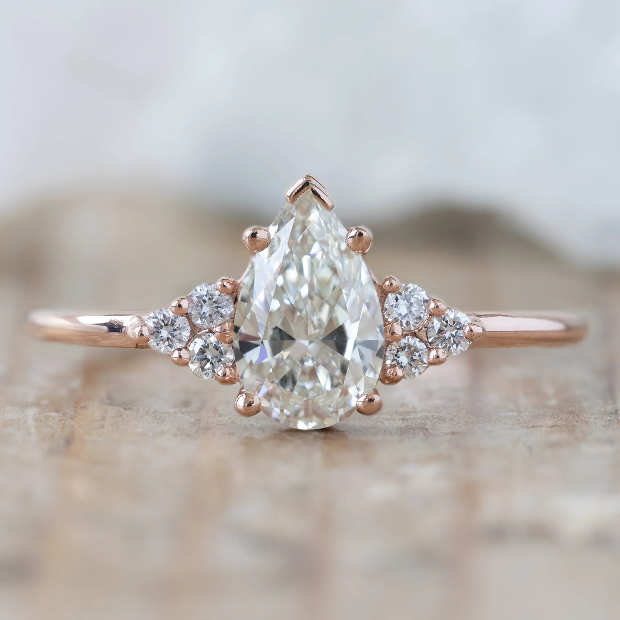 The Ivy Ring | 0.70ct Pear Natural White Diamond in 14k Rose Gold