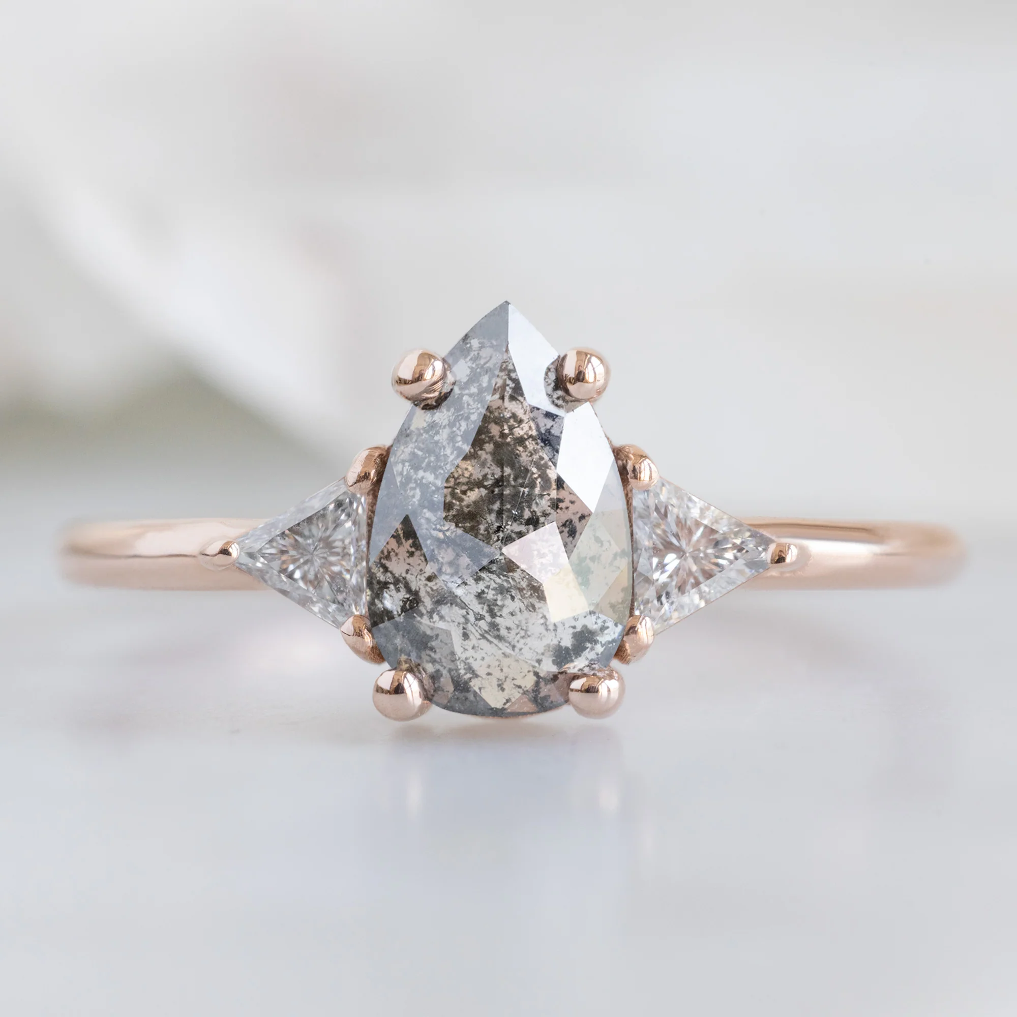 The Jade Ring | 0.83ct Pear Salt and Pepper Diamond in 14K Rose Gold