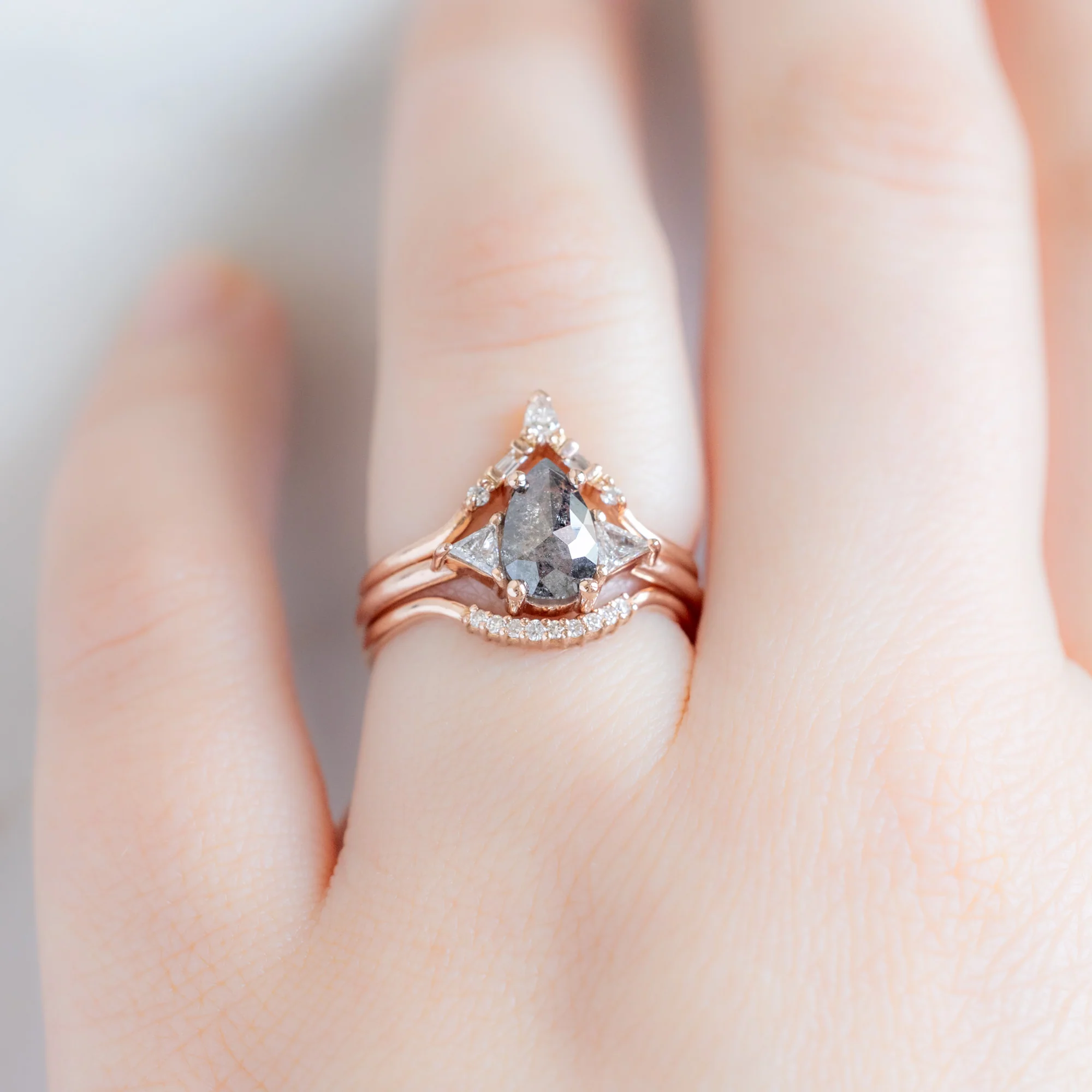 The Jade Ring | 0.83ct Pear Salt and Pepper Diamond in 14K Rose Gold - Image 2