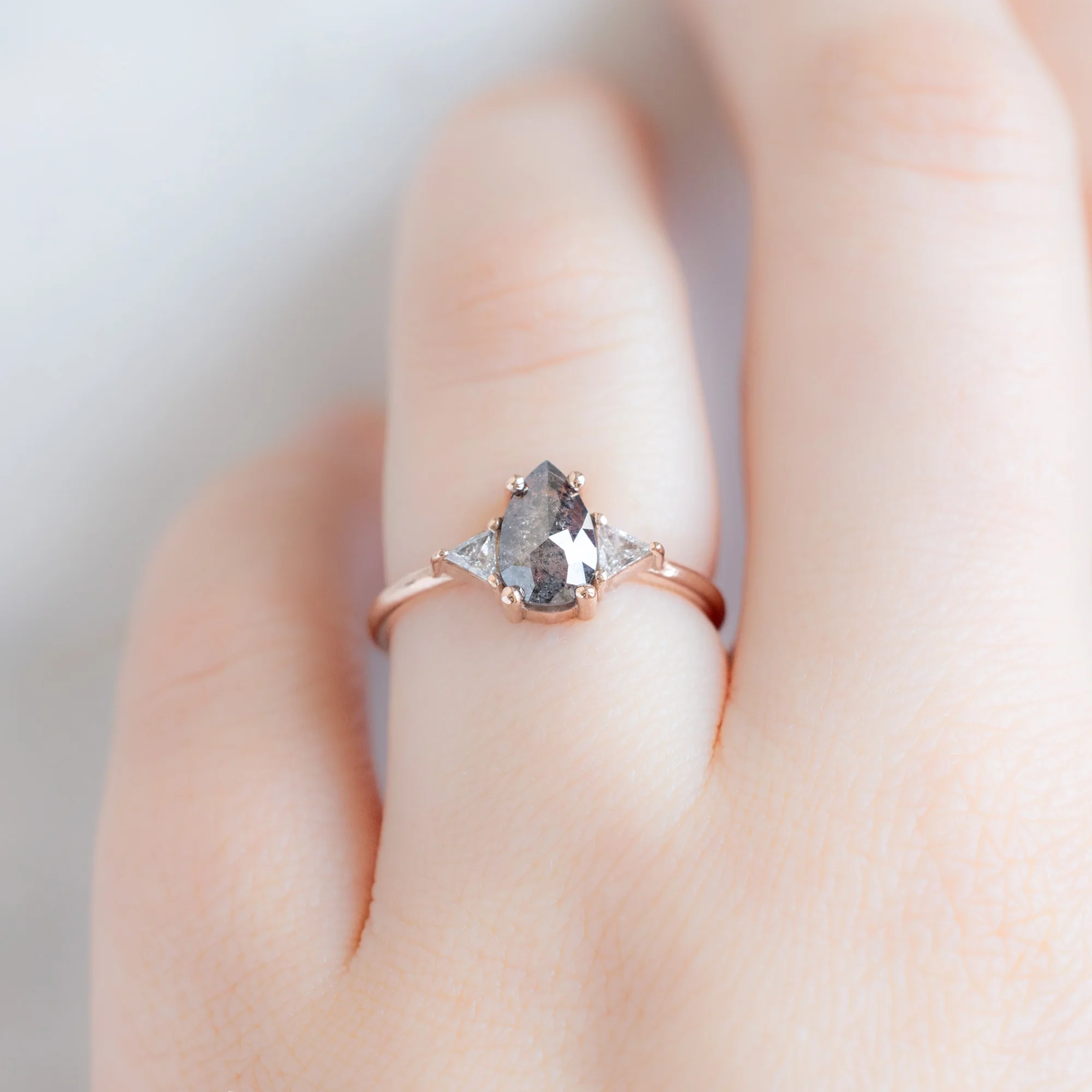 The Jade Ring | 0.83ct Pear Salt and Pepper Diamond in 14K Rose Gold - Image 5