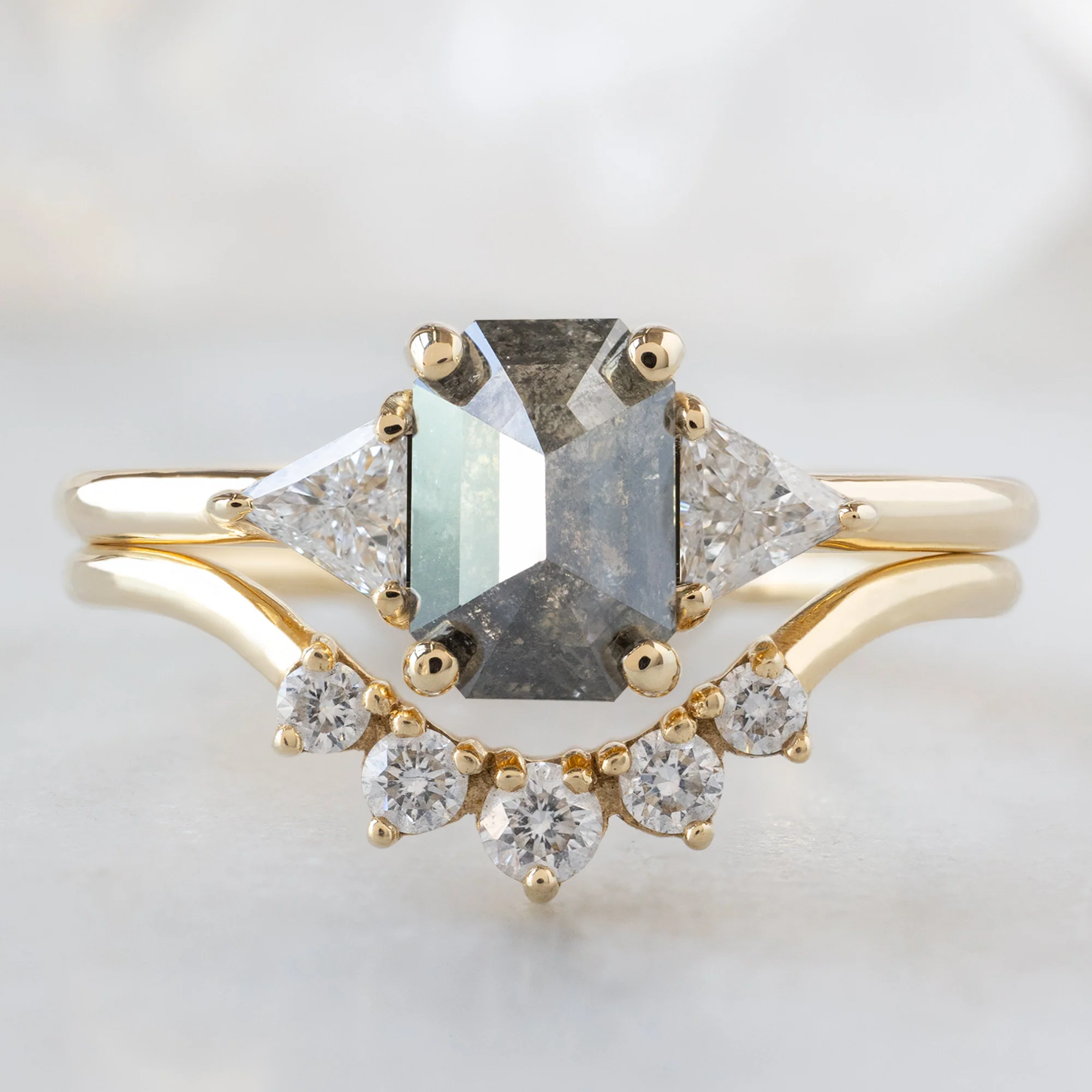 The Jade Ring | 0.88ct Emerald Cut Salt and Pepper Diamond in 14K Yellow Gold - Image 3