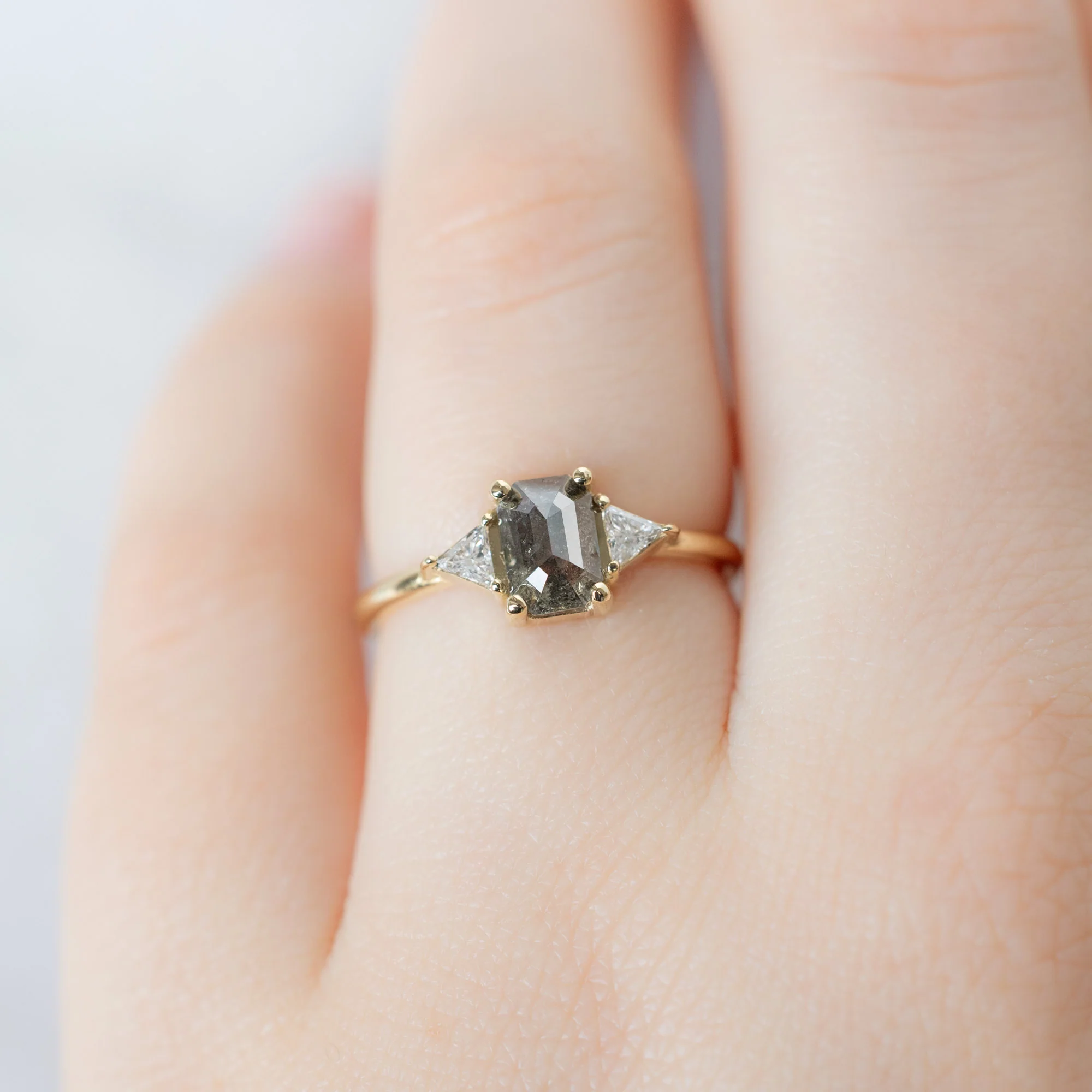 The Jade Ring | 0.88ct Emerald Cut Salt and Pepper Diamond in 14K Yellow Gold - Image 4