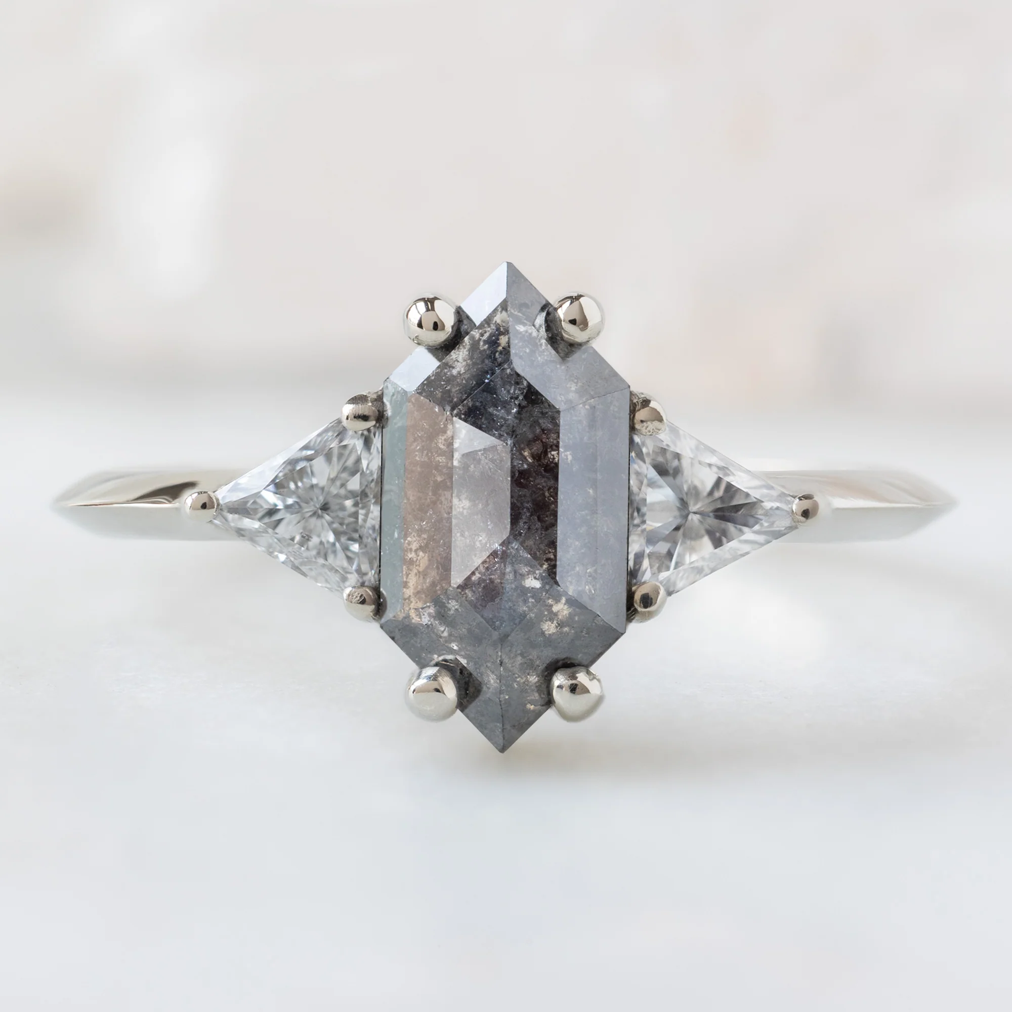 The Jade Ring | 1.02ct Hexagon Black Diamond in 14K White Gold
