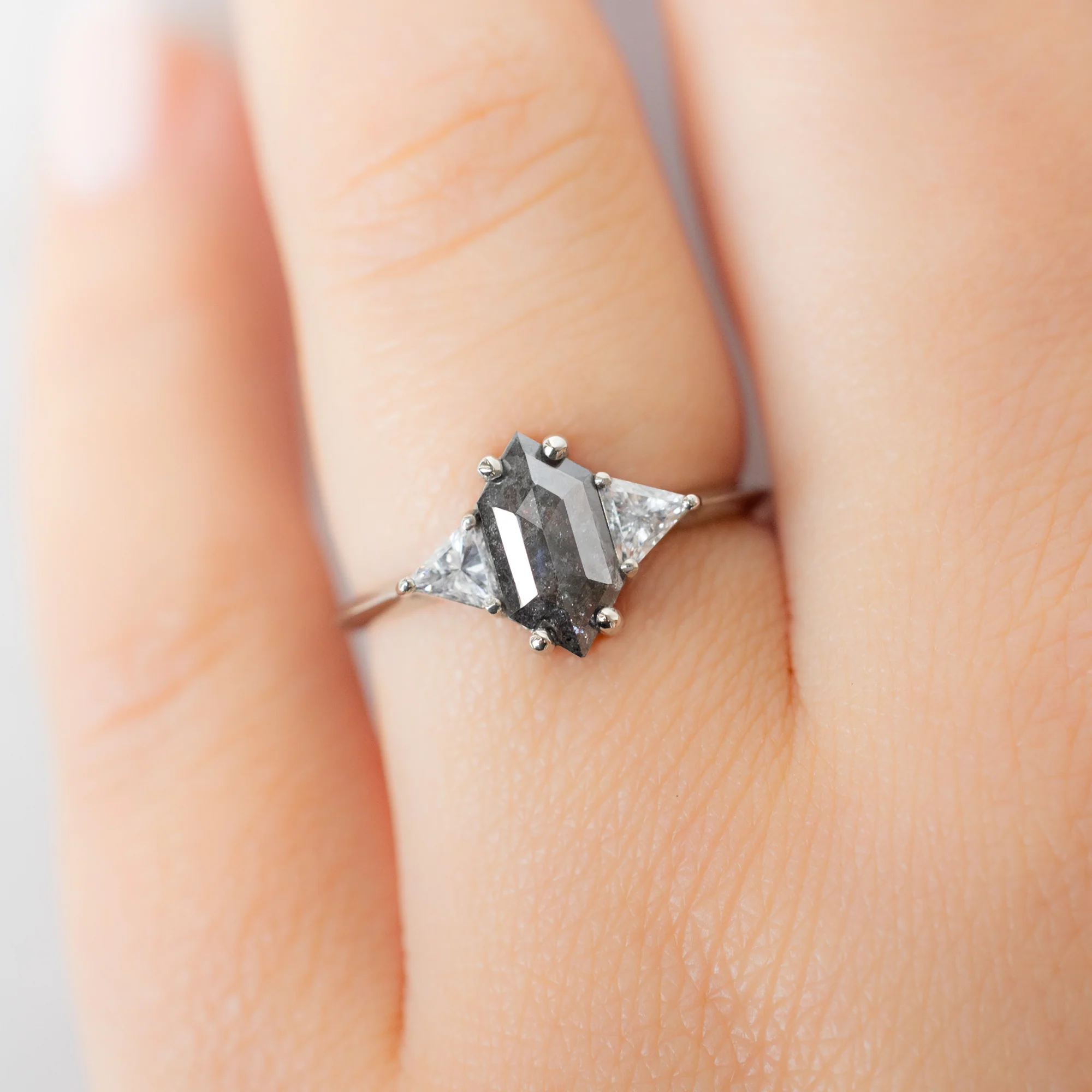 The Jade Ring | 1.02ct Hexagon Black Diamond in 14K White Gold - Image 4