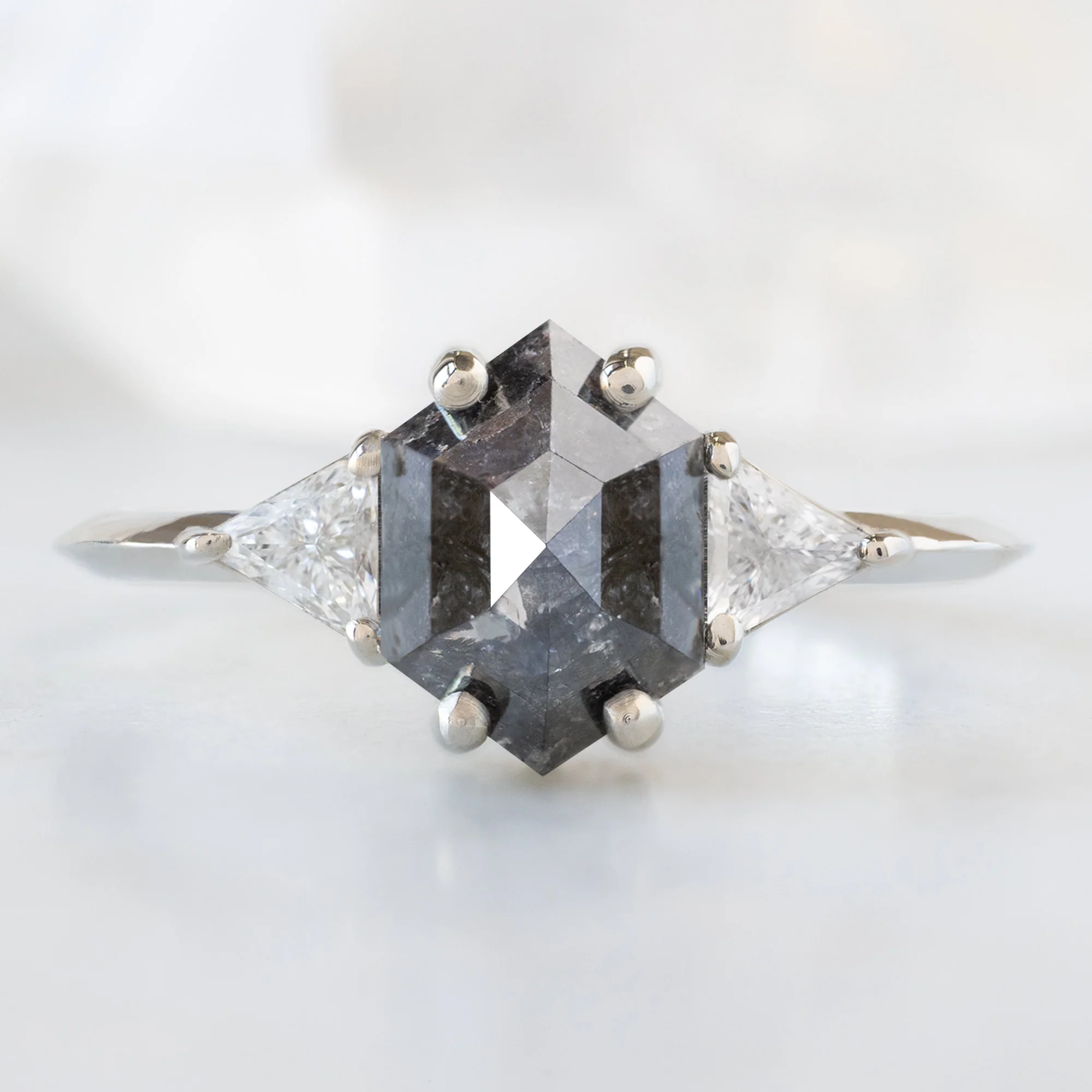 The Jade Ring | 1.17ct Hexagon Salt and Pepper Diamond in 14K White Gold