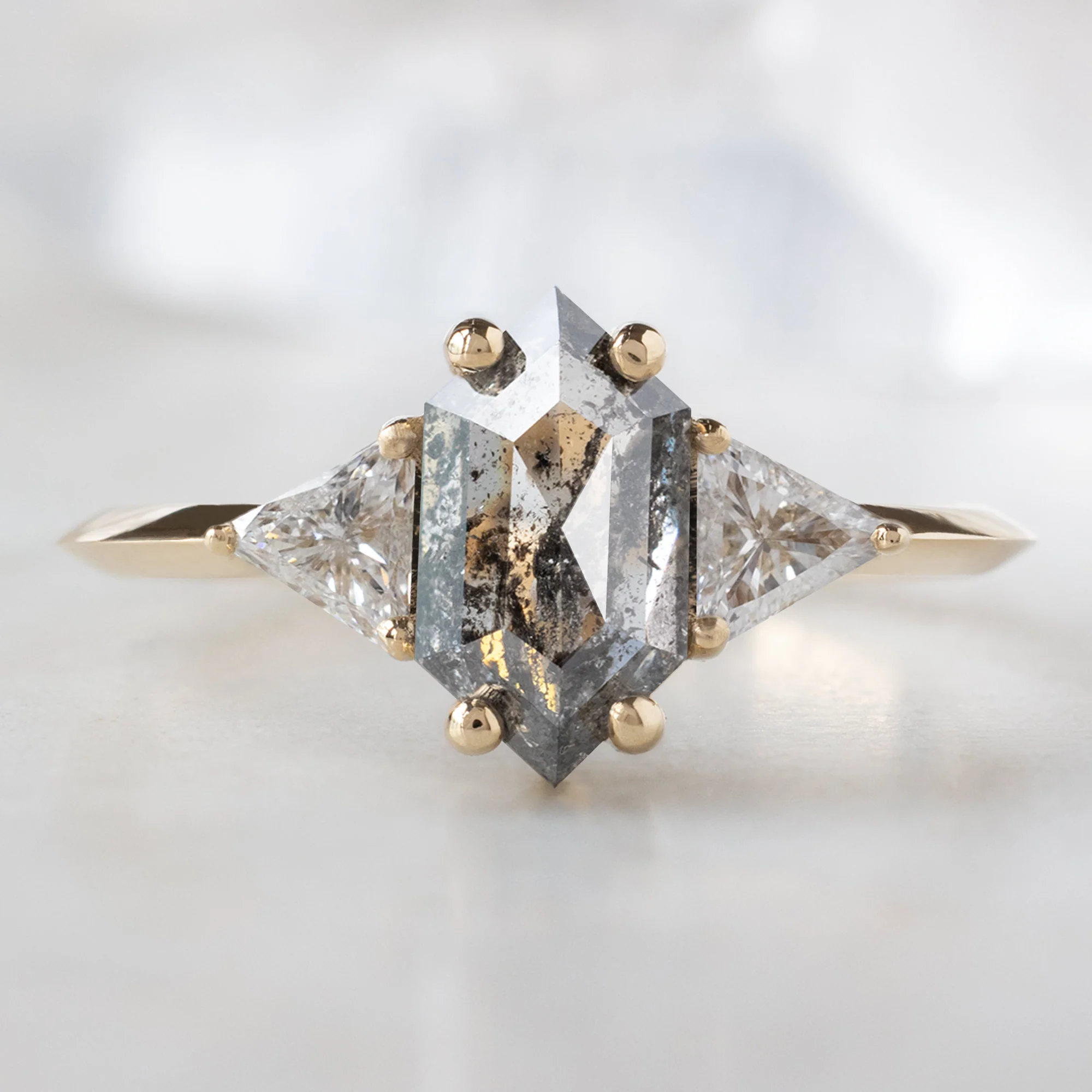 The Jade Ring | 1.18ct Hexagon Salt and Pepper Diamond in 14K Yellow Gold