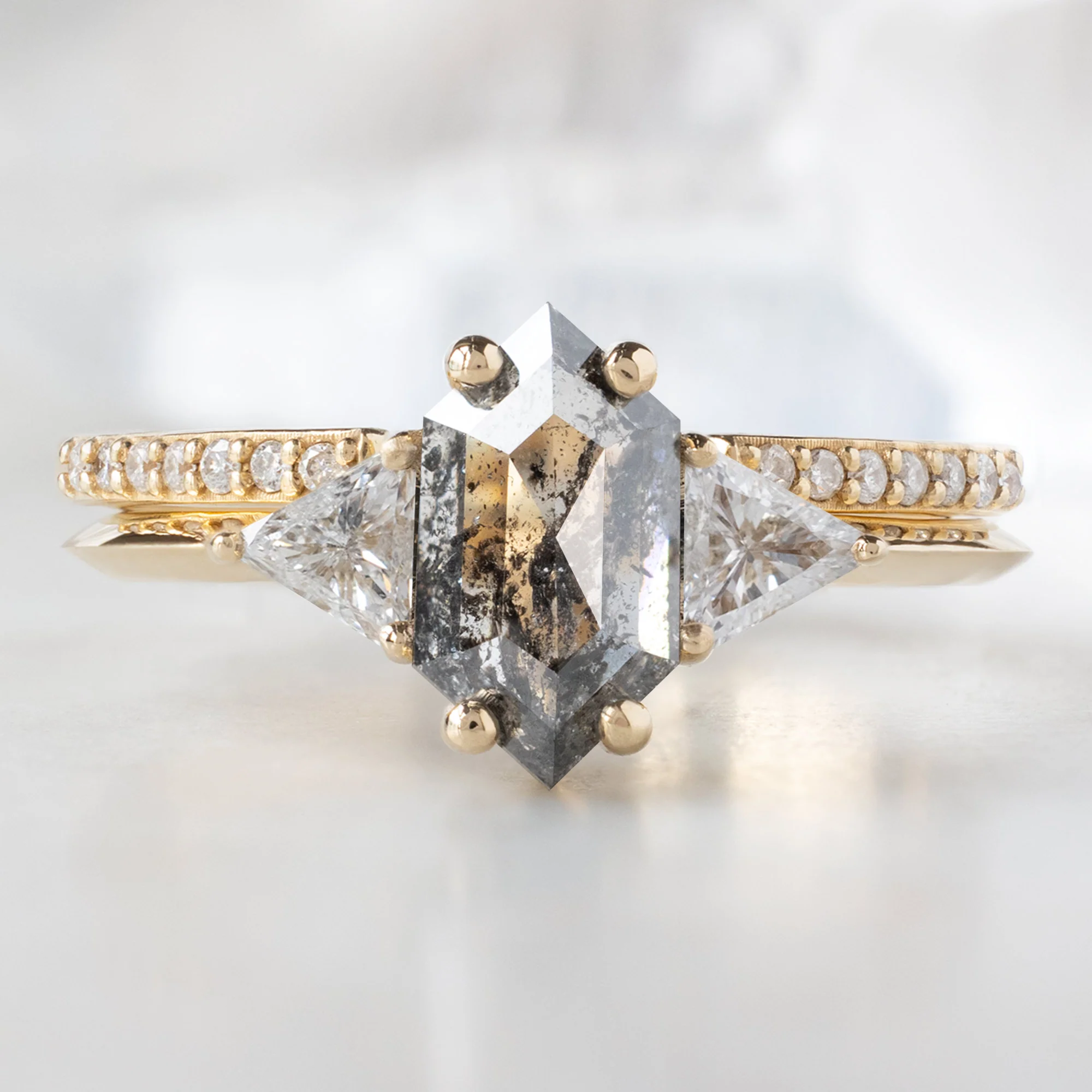 The Jade Ring | 1.18ct Hexagon Salt and Pepper Diamond in 14K Yellow Gold - Image 4