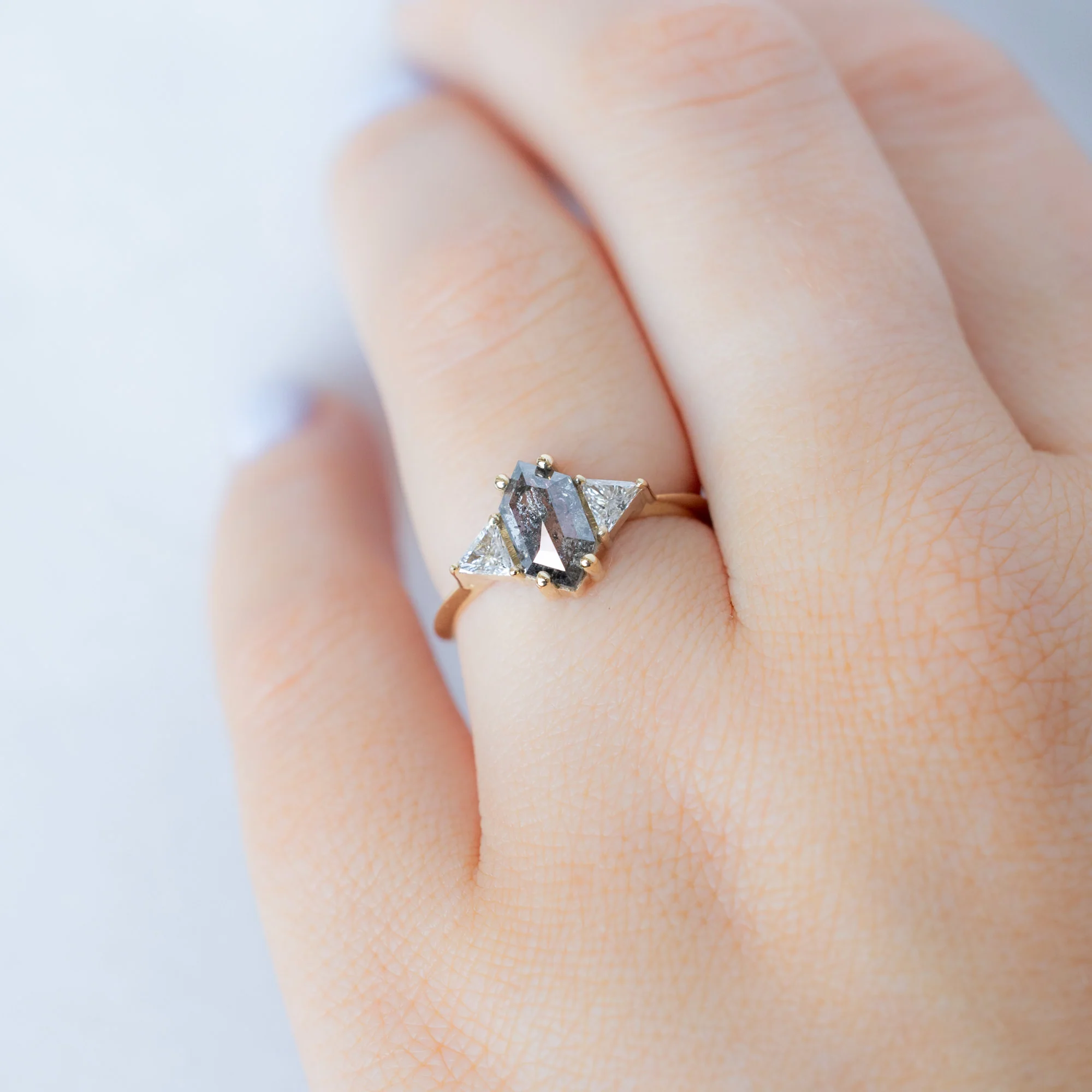 The Jade Ring | 1.18ct Hexagon Salt and Pepper Diamond in 14K Yellow Gold - Image 5