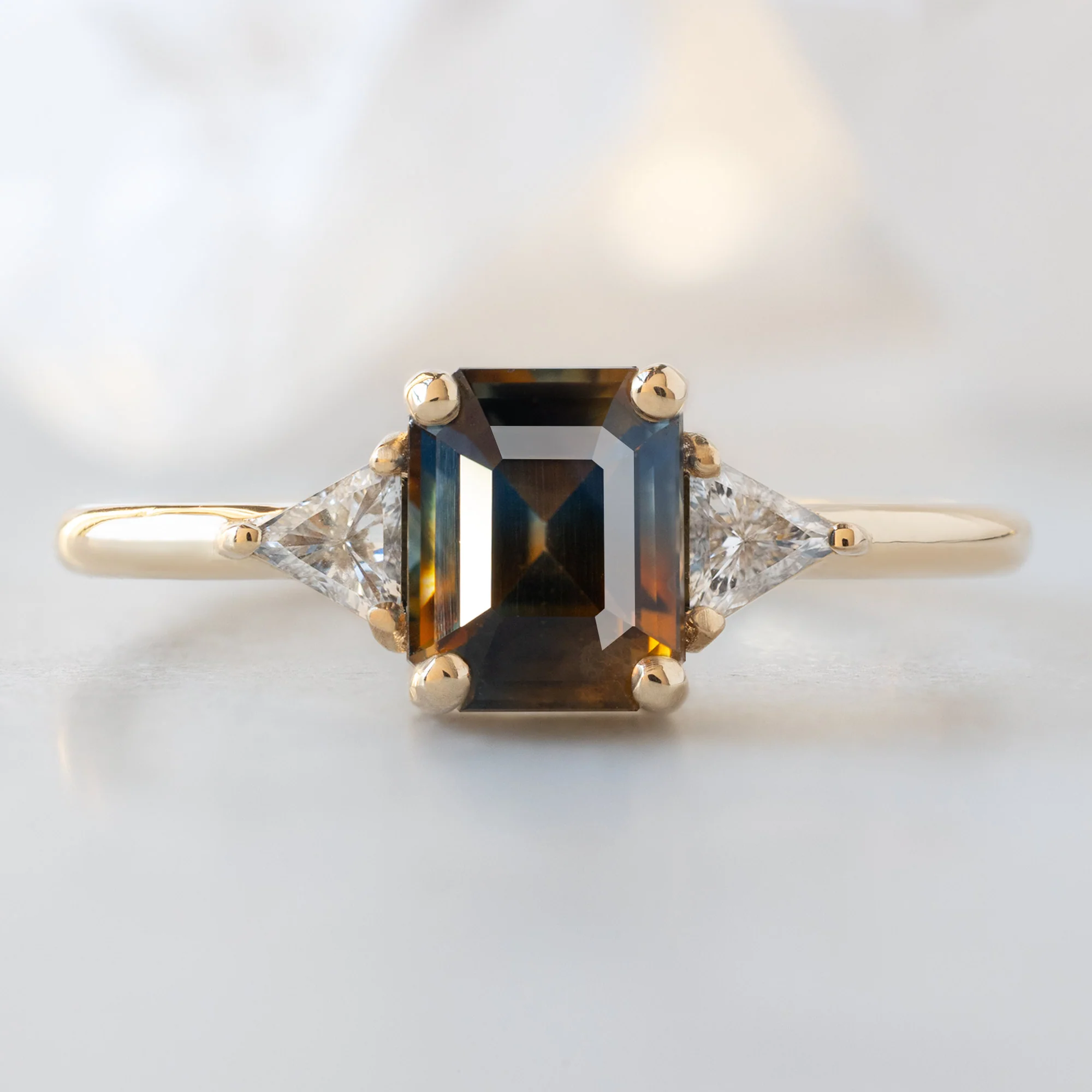 The Jade Ring | 1.19ct Emerald Cut Parti Sapphire in 14K Yellow Gold