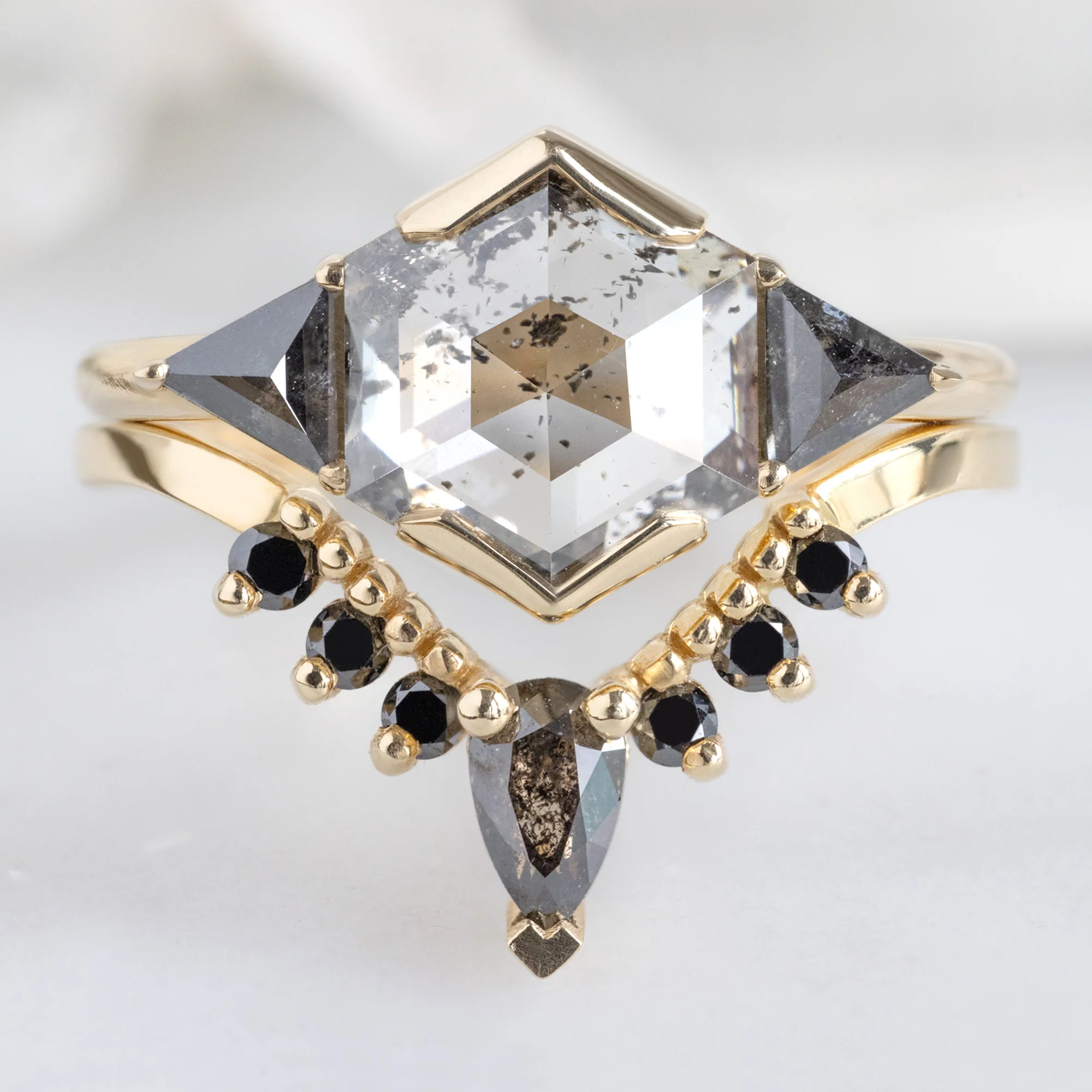 The Jade Ring | 1.72ct Lab Grown Hexagon Salt and Pepper Diamond in 14K Yellow Gold - Image 3