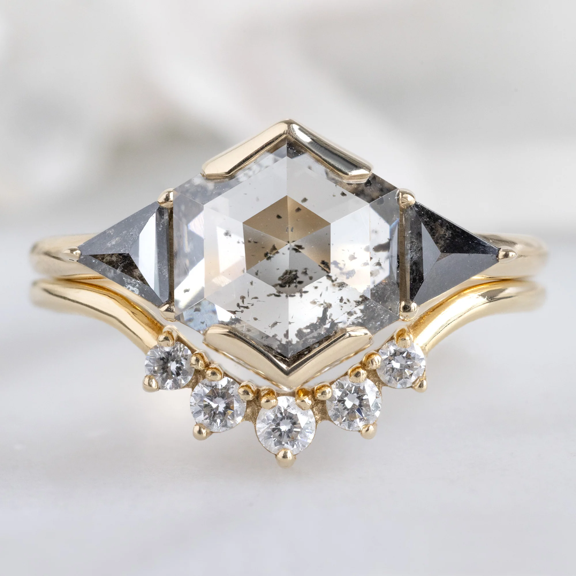 The Jade Ring | 1.72ct Lab Grown Hexagon Salt and Pepper Diamond in 14K Yellow Gold - Image 4