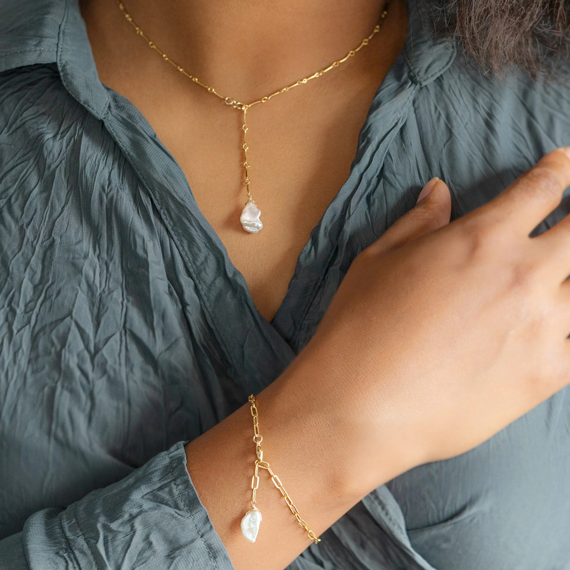 The Keshi Pearl Necklace | Yellow, Rose or Sterling Silver - Image 3