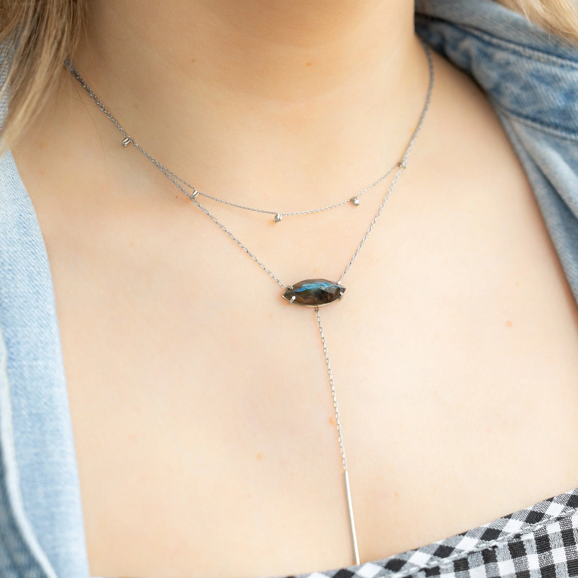 The Labradorite Marquise Lariat Necklace | Yellow, Rose or Sterling Silver - Image 9