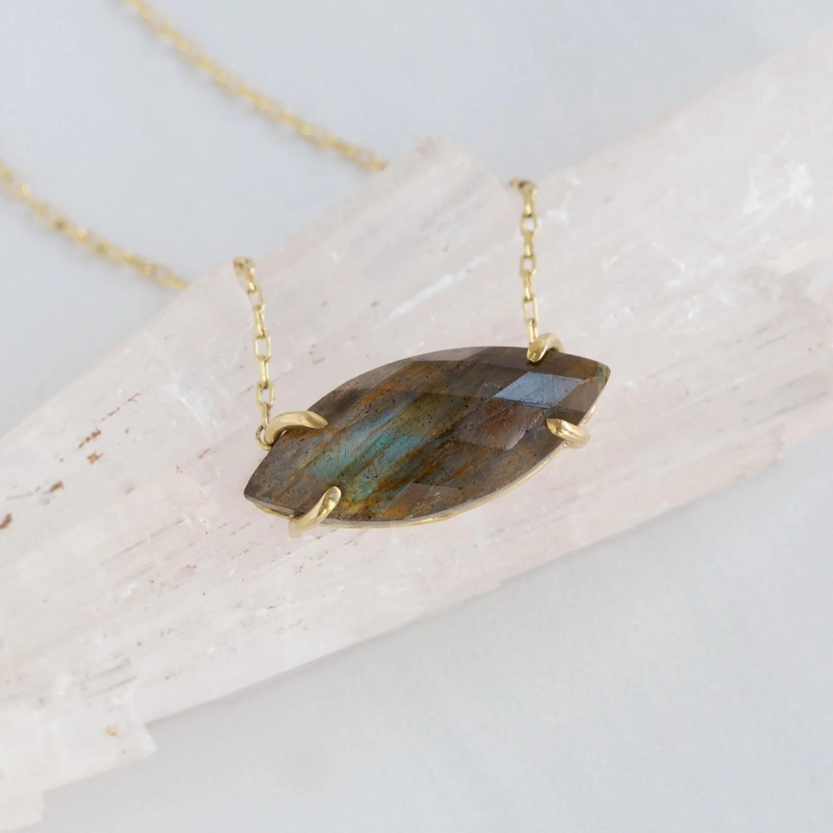 The Labradorite Marquise Necklace | Yellow, Rose or Sterling Silver