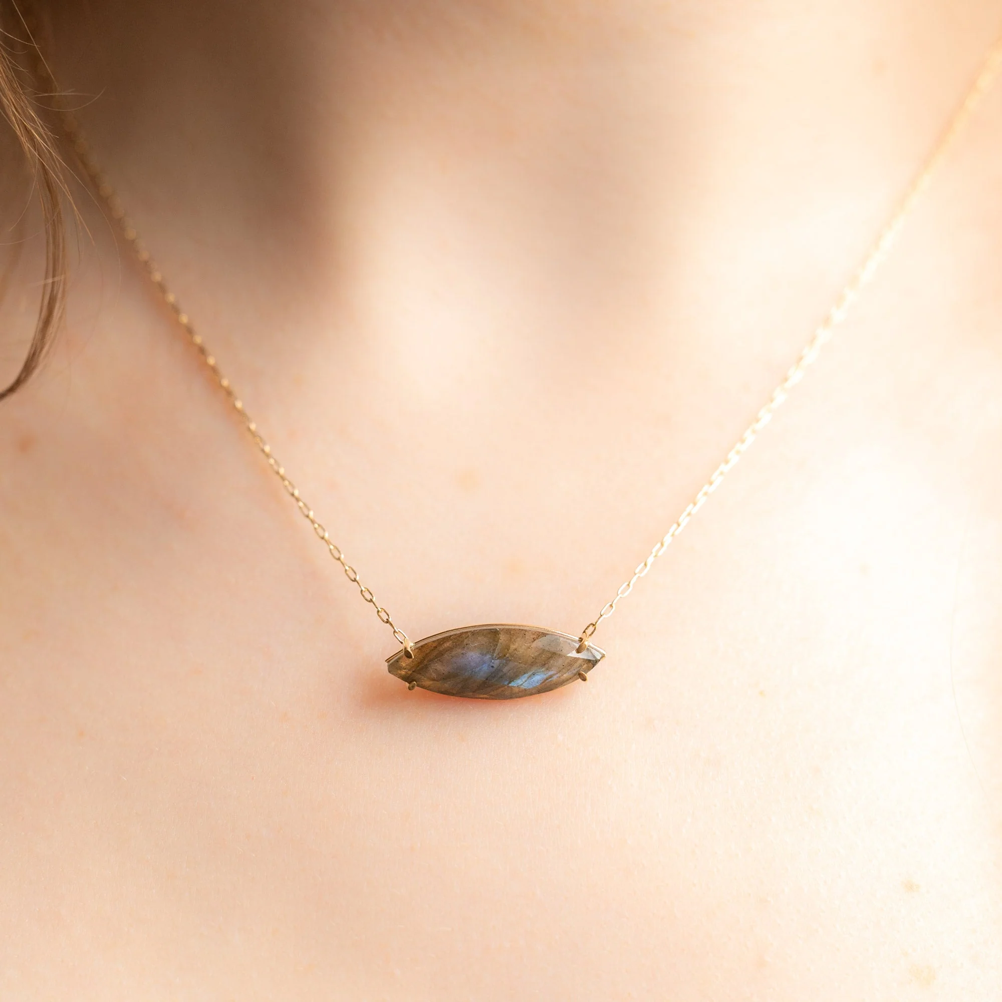 The Labradorite Marquise Necklace | Yellow, Rose or Sterling Silver - Image 2