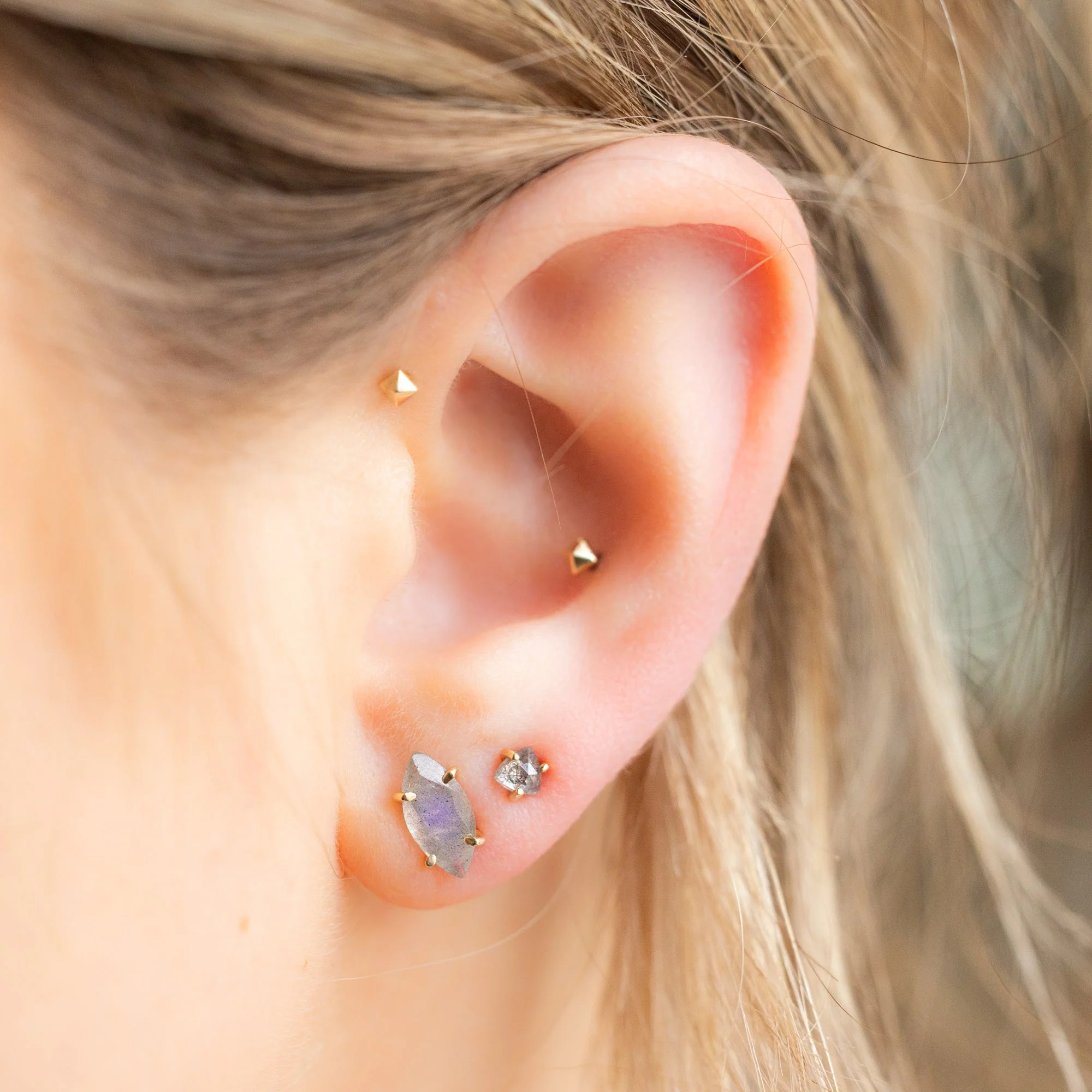 The Labradorite Marquise Stud Earrings | Yellow, Rose, White or Sterling Silver - Image 3