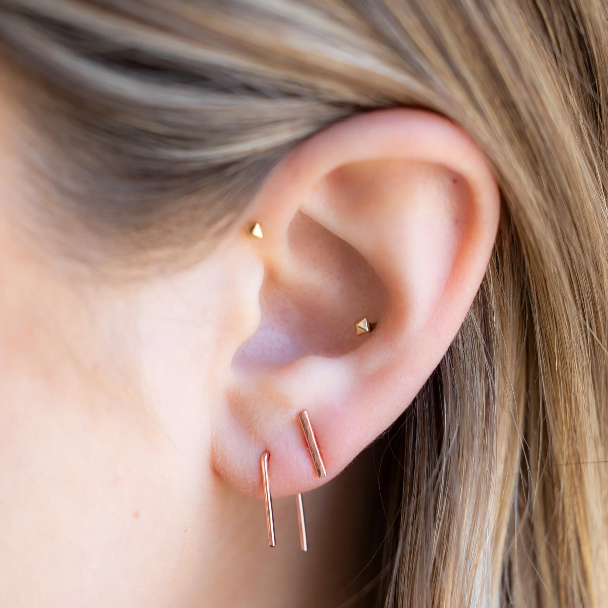 The Linea Bar Stud Earrings | Yellow, Rose, White or Sterling Silver - Image 3