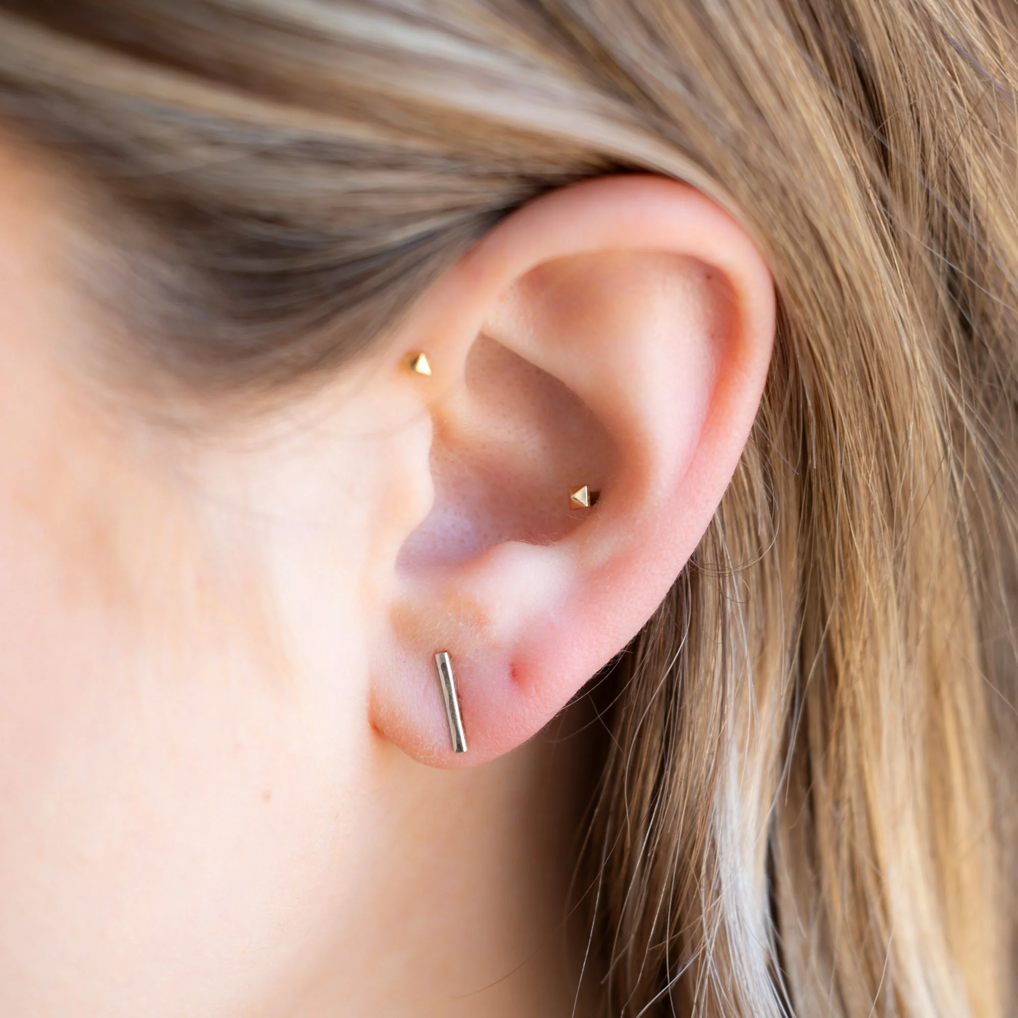 The Linea Bar Stud Earrings | Yellow, Rose, White or Sterling Silver - Image 8