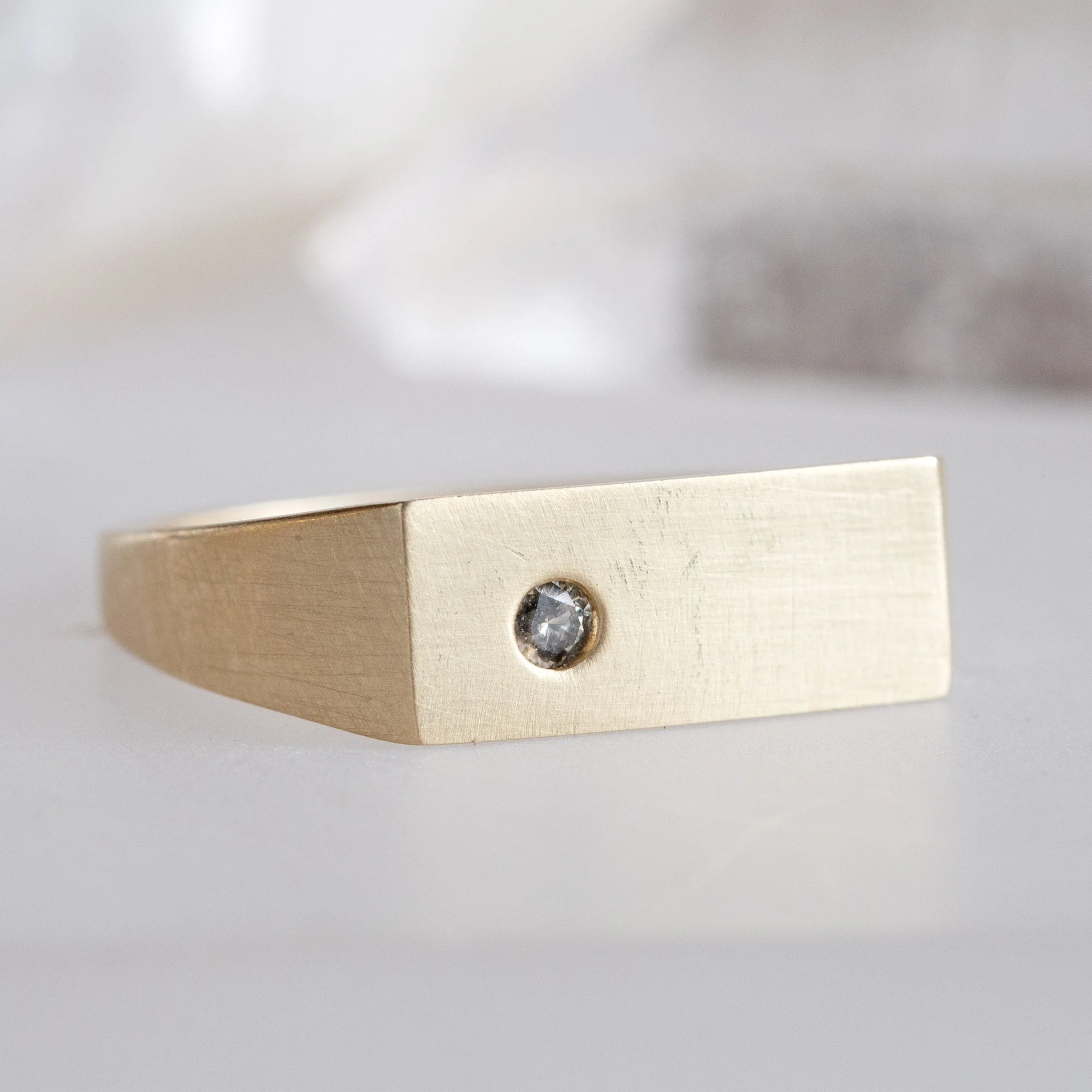 The Lune Salt and Pepper Diamond Signet Ring | Yellow, Rose or White Gold - Image 5