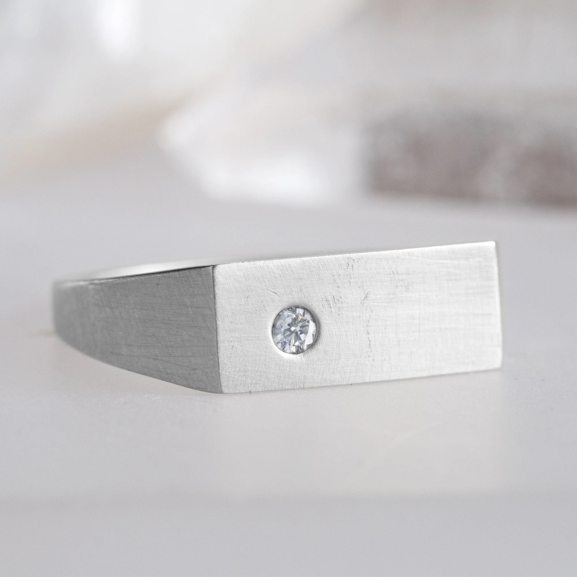 The Lune White Diamond Signet Ring | Yellow, Rose or White Gold - Image 4