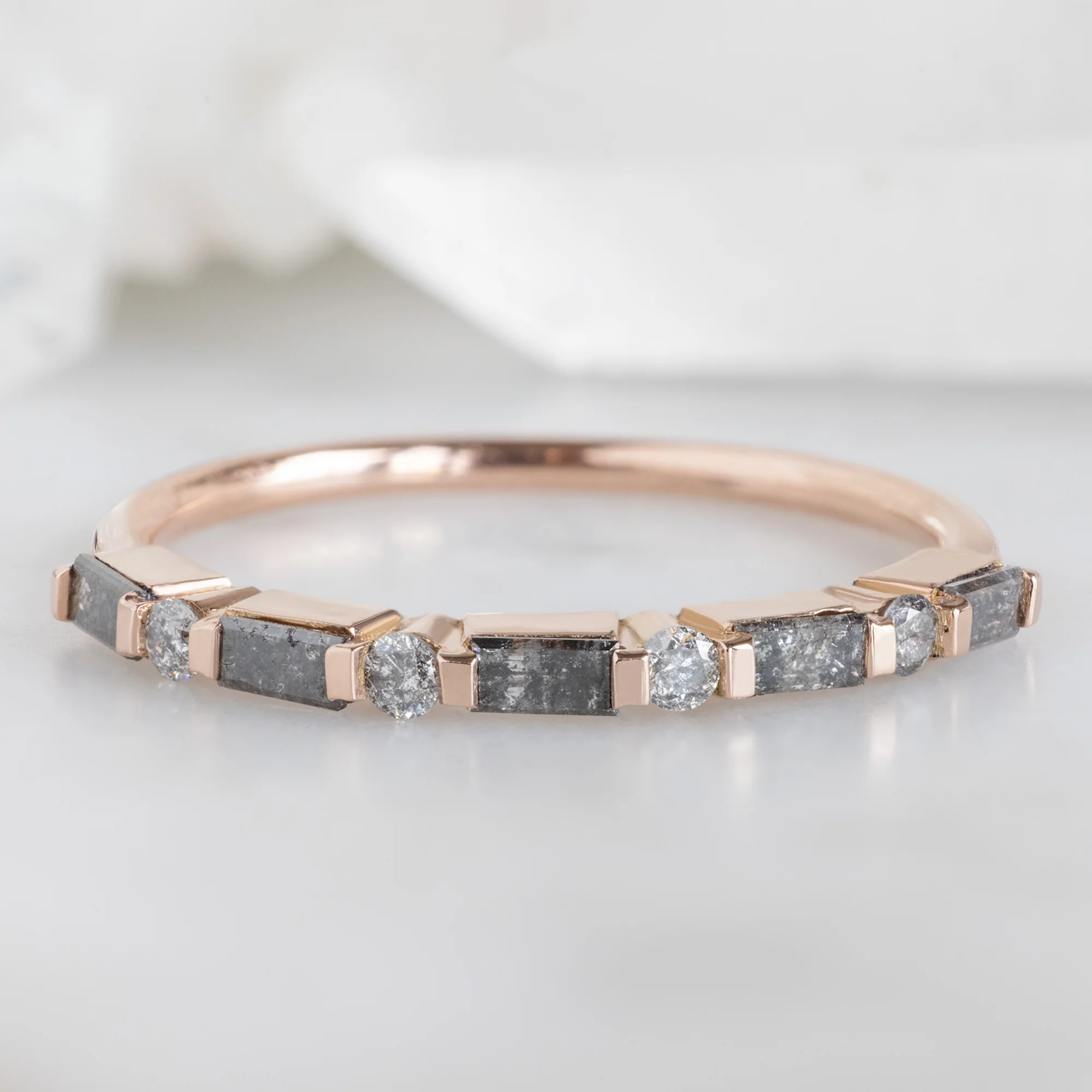 The Luxe Baguette Salt and Pepper Diamond Eternity Band | Yellow, Rose or White Gold