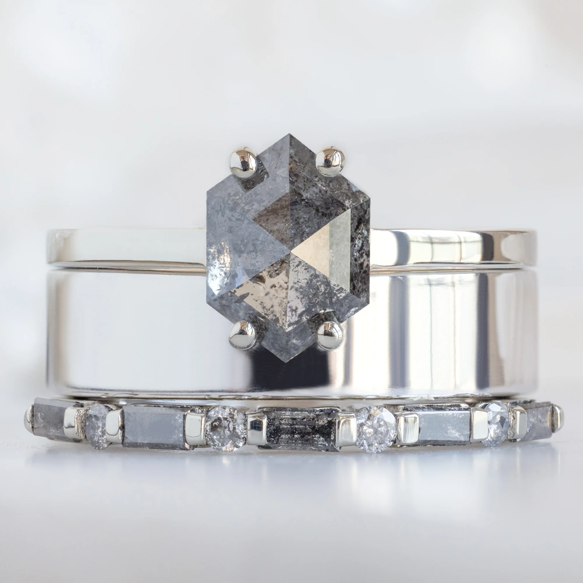 The Luxe Baguette Salt and Pepper Diamond Eternity Band | Yellow, Rose or White Gold - Image 11