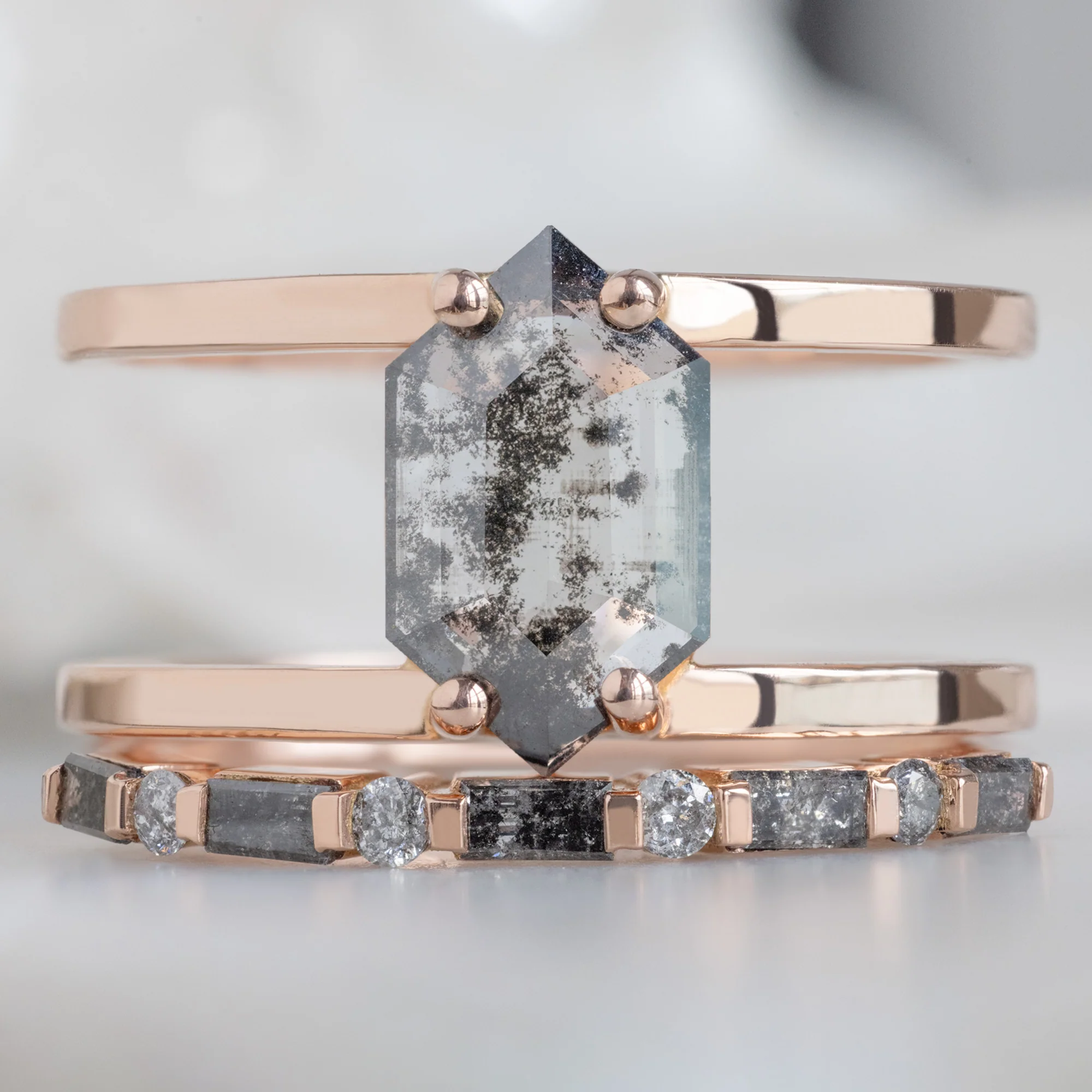 The Luxe Baguette Salt and Pepper Diamond Eternity Band | Yellow, Rose or White Gold - Image 3