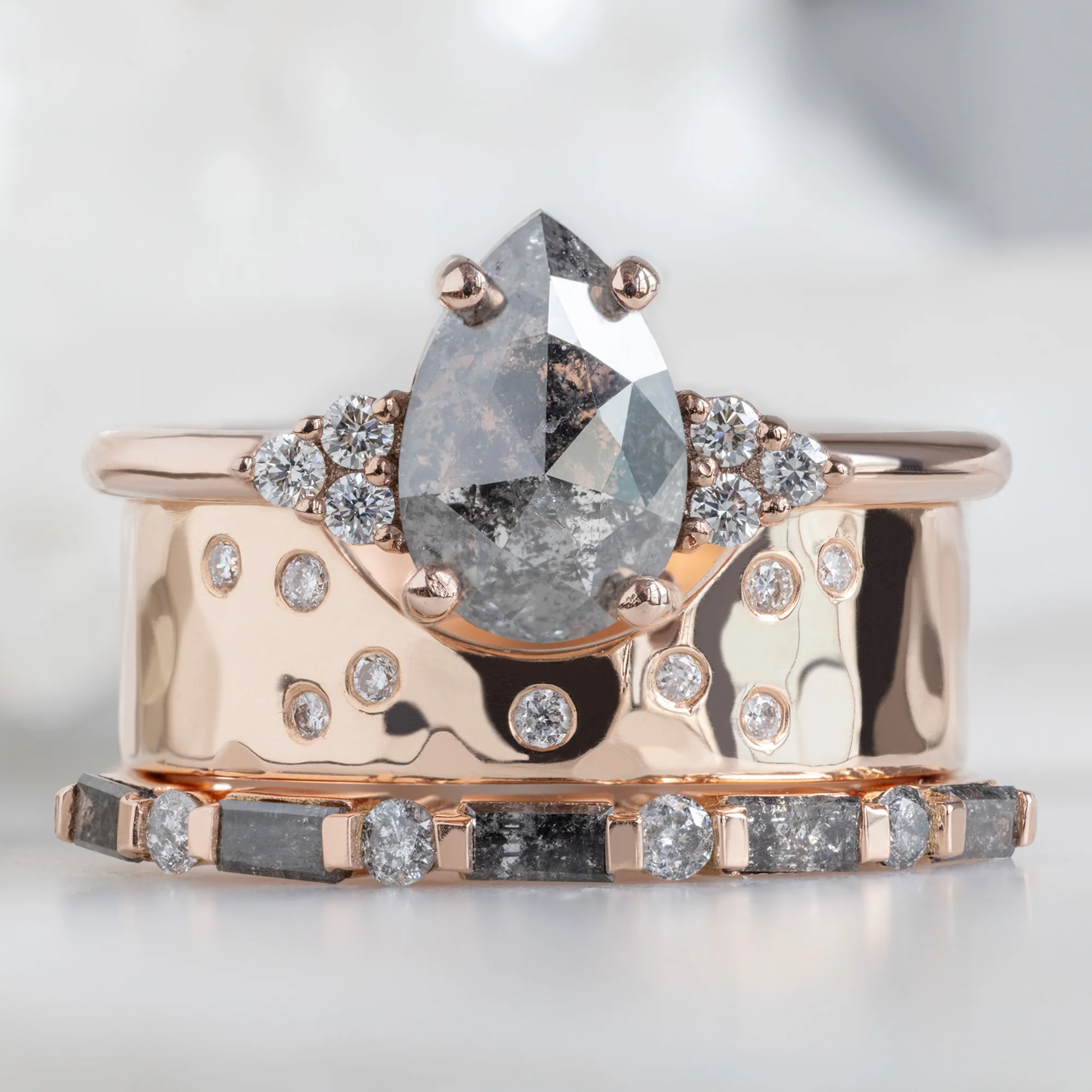 The Luxe Baguette Salt and Pepper Diamond Eternity Band | Yellow, Rose or White Gold - Image 4