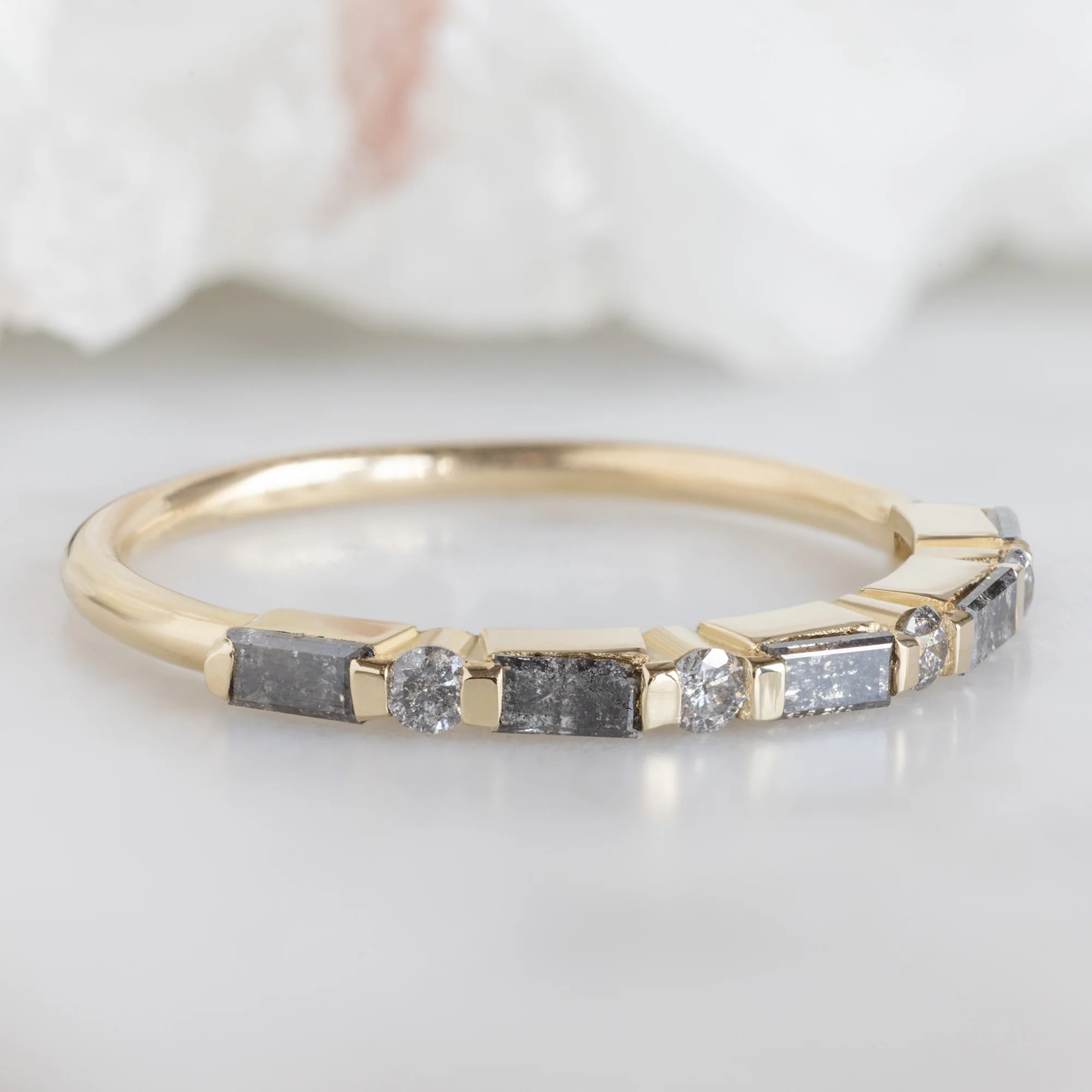 The Luxe Baguette Salt and Pepper Diamond Eternity Band | Yellow, Rose or White Gold - Image 5