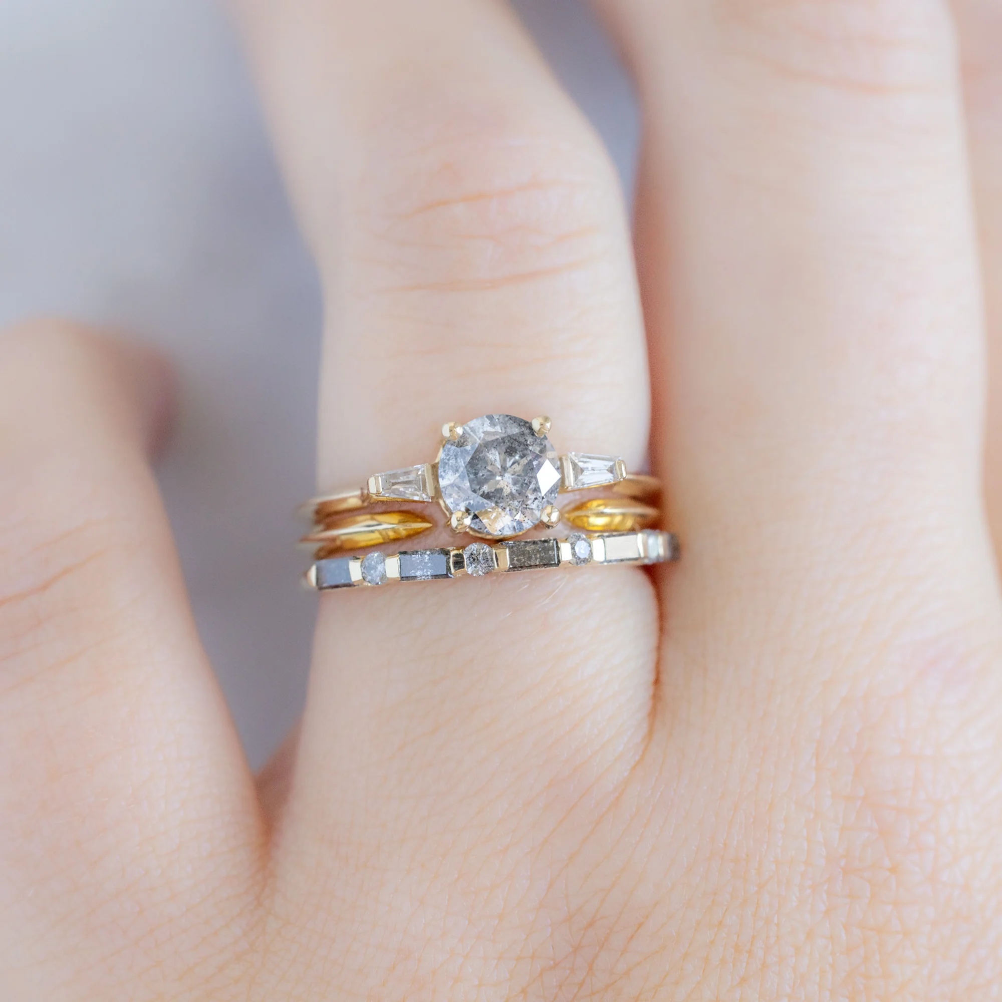 The Luxe Baguette Salt and Pepper Diamond Eternity Band | Yellow, Rose or White Gold - Image 6