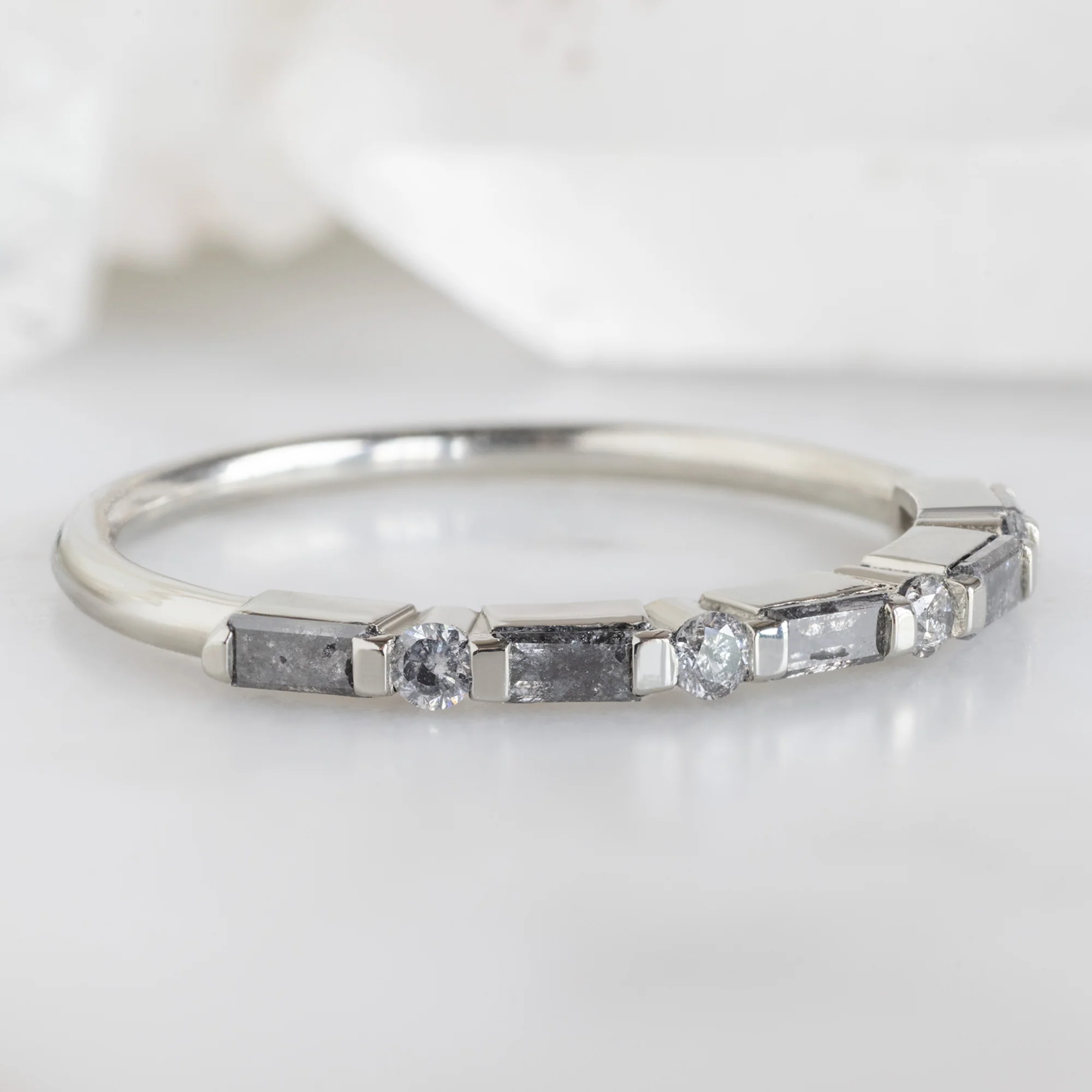 The Luxe Baguette Salt and Pepper Diamond Eternity Band | Yellow, Rose or White Gold - Image 9